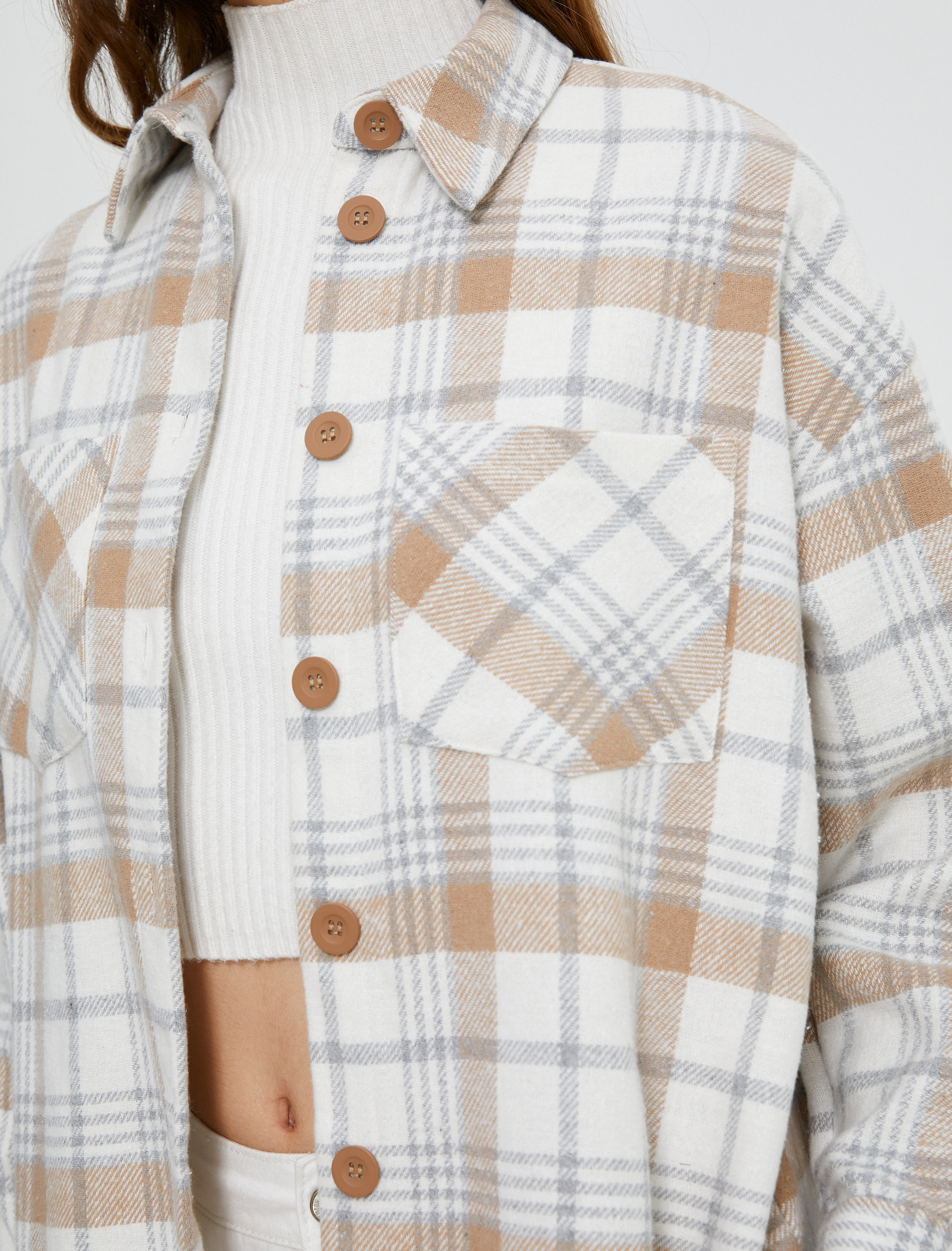   Oversize Oduncu Gömleği Düğmeli Cep Detaylı