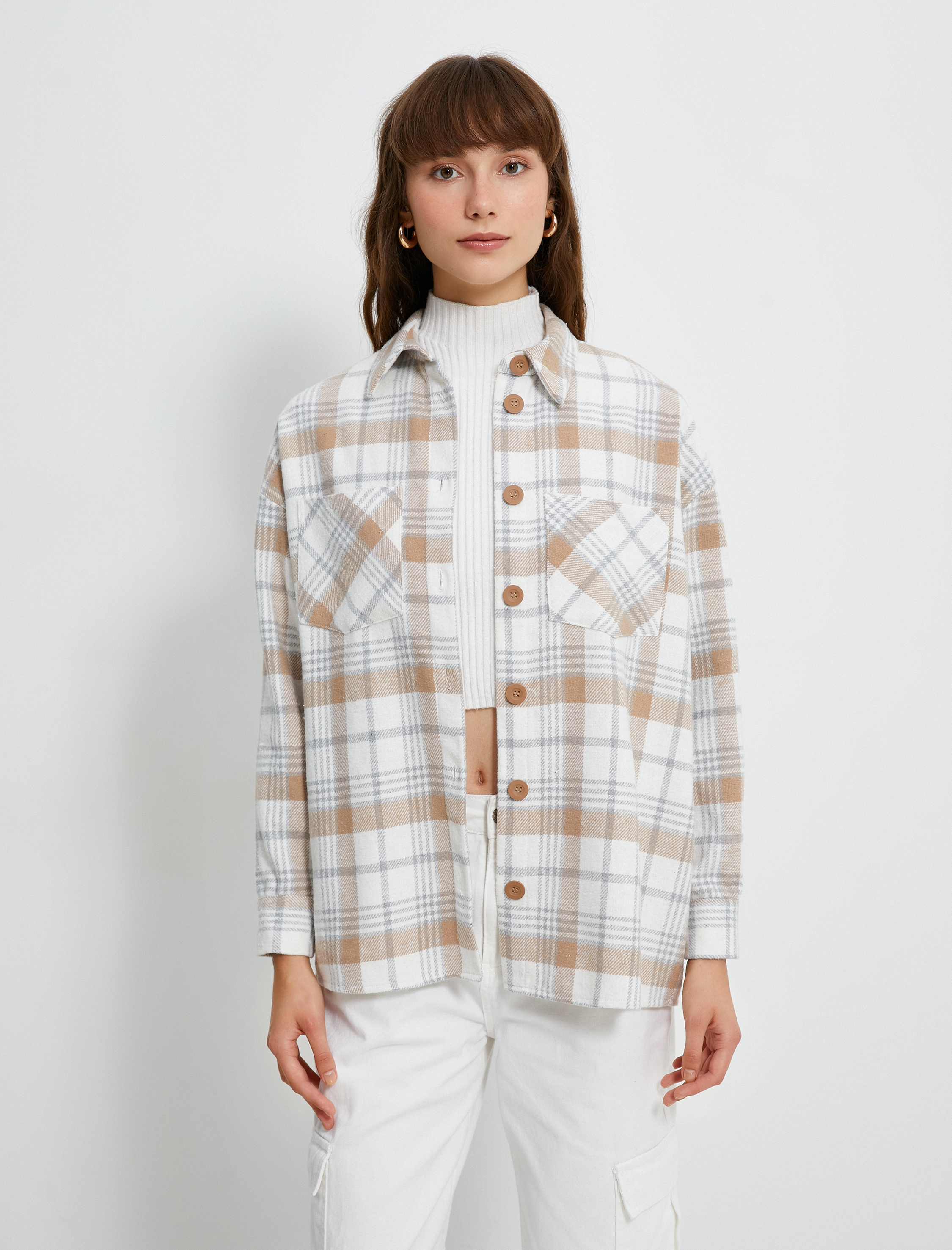   Oversize Oduncu Gömleği Düğmeli Cep Detaylı