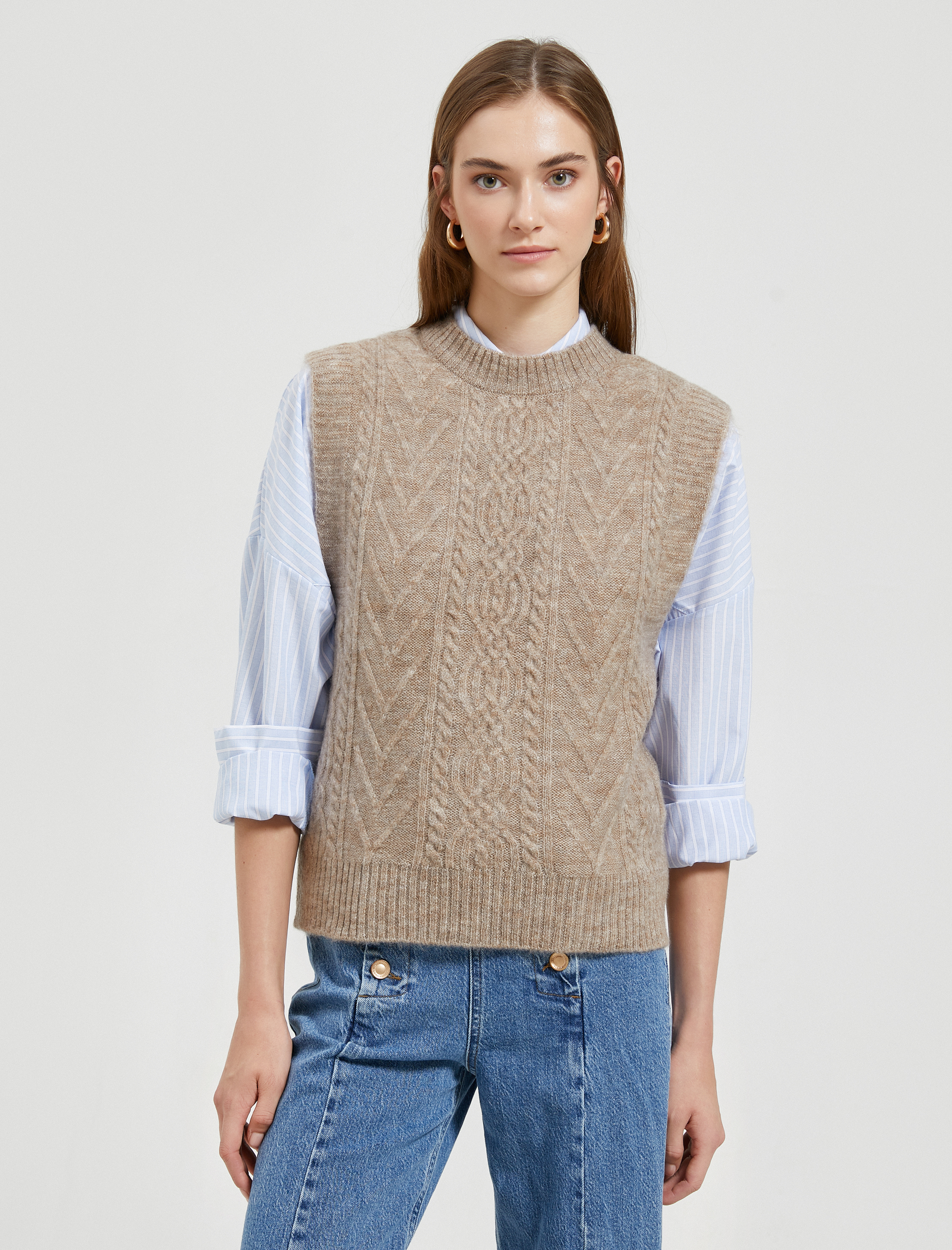   Bisiklet Yaka Süveter Saç Örgüsü Desenli Ribanalı