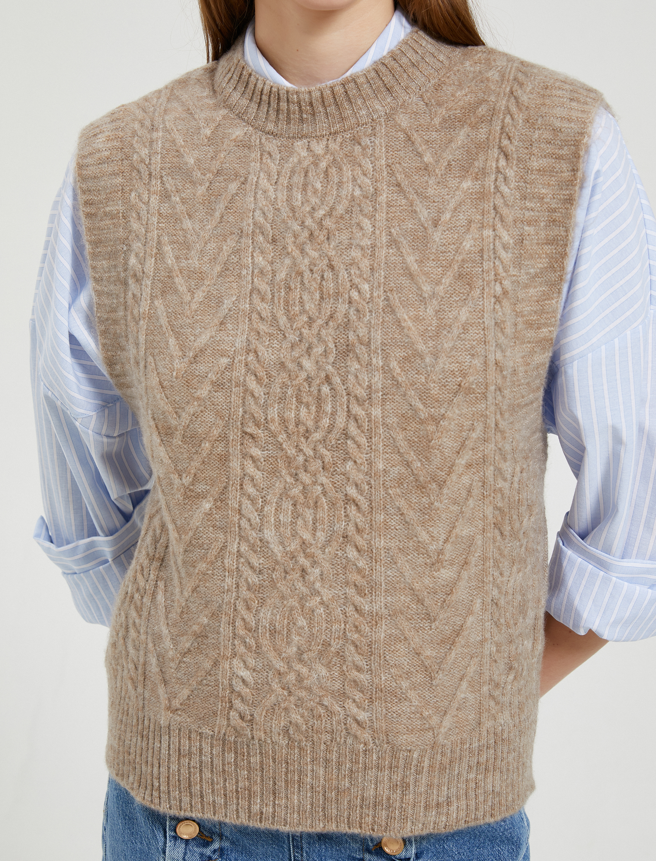   Bisiklet Yaka Süveter Saç Örgüsü Desenli Ribanalı