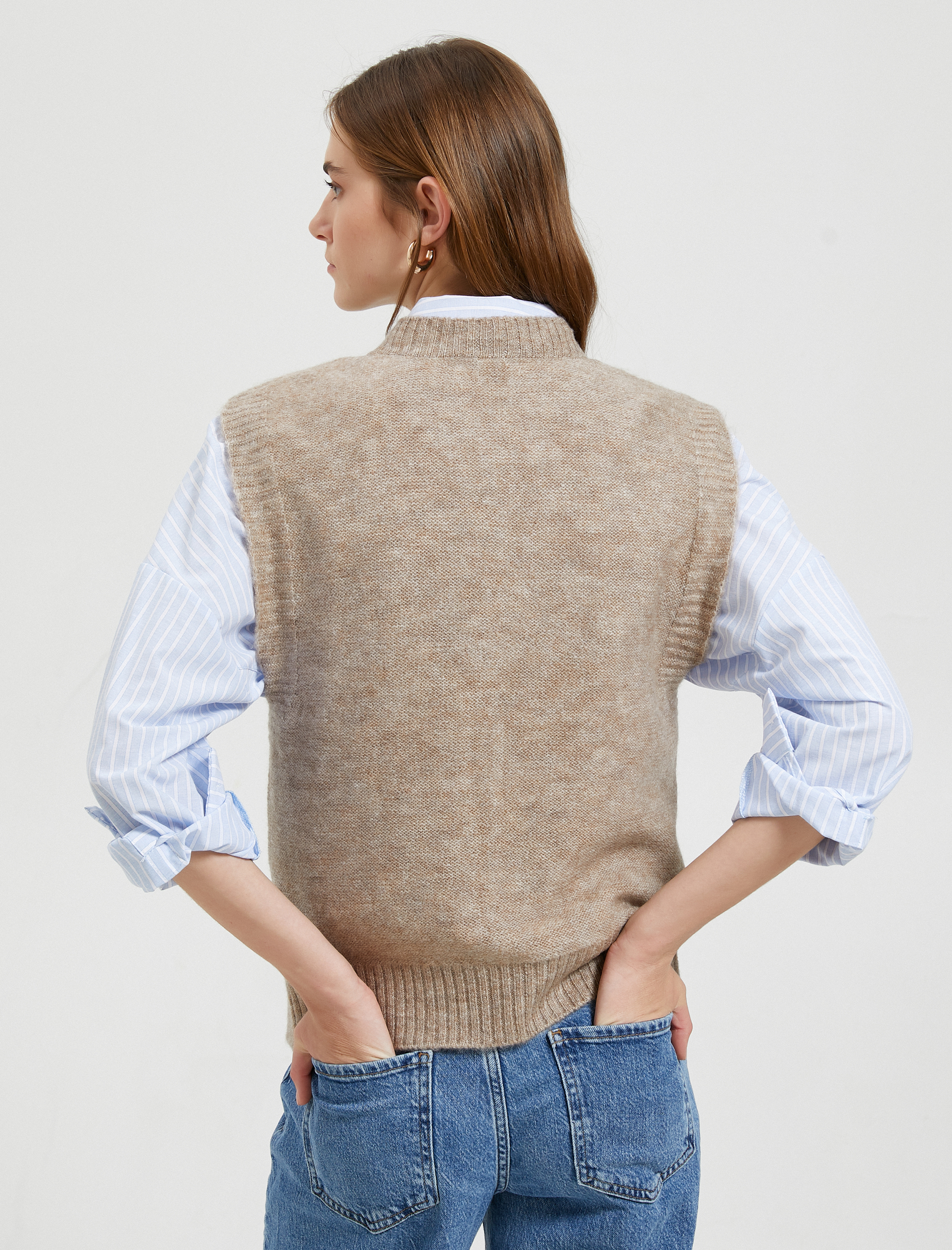   Bisiklet Yaka Süveter Saç Örgüsü Desenli Ribanalı