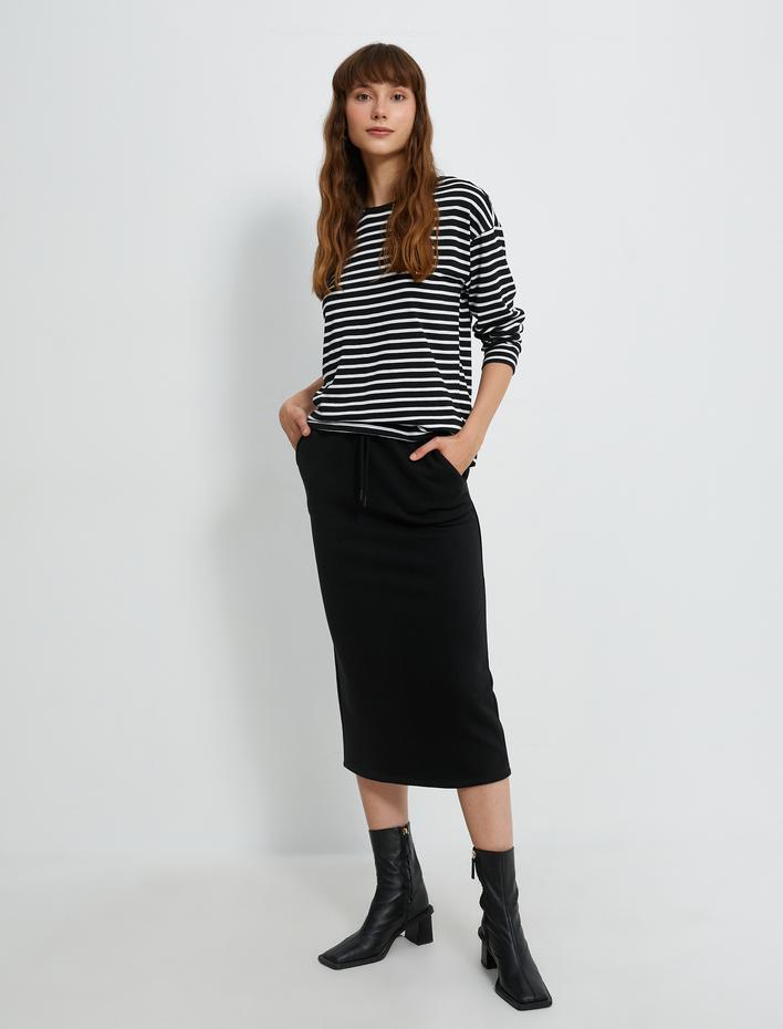  Midi Kalem Etek Beli Bağcıklı Yırtmaç Detaylı