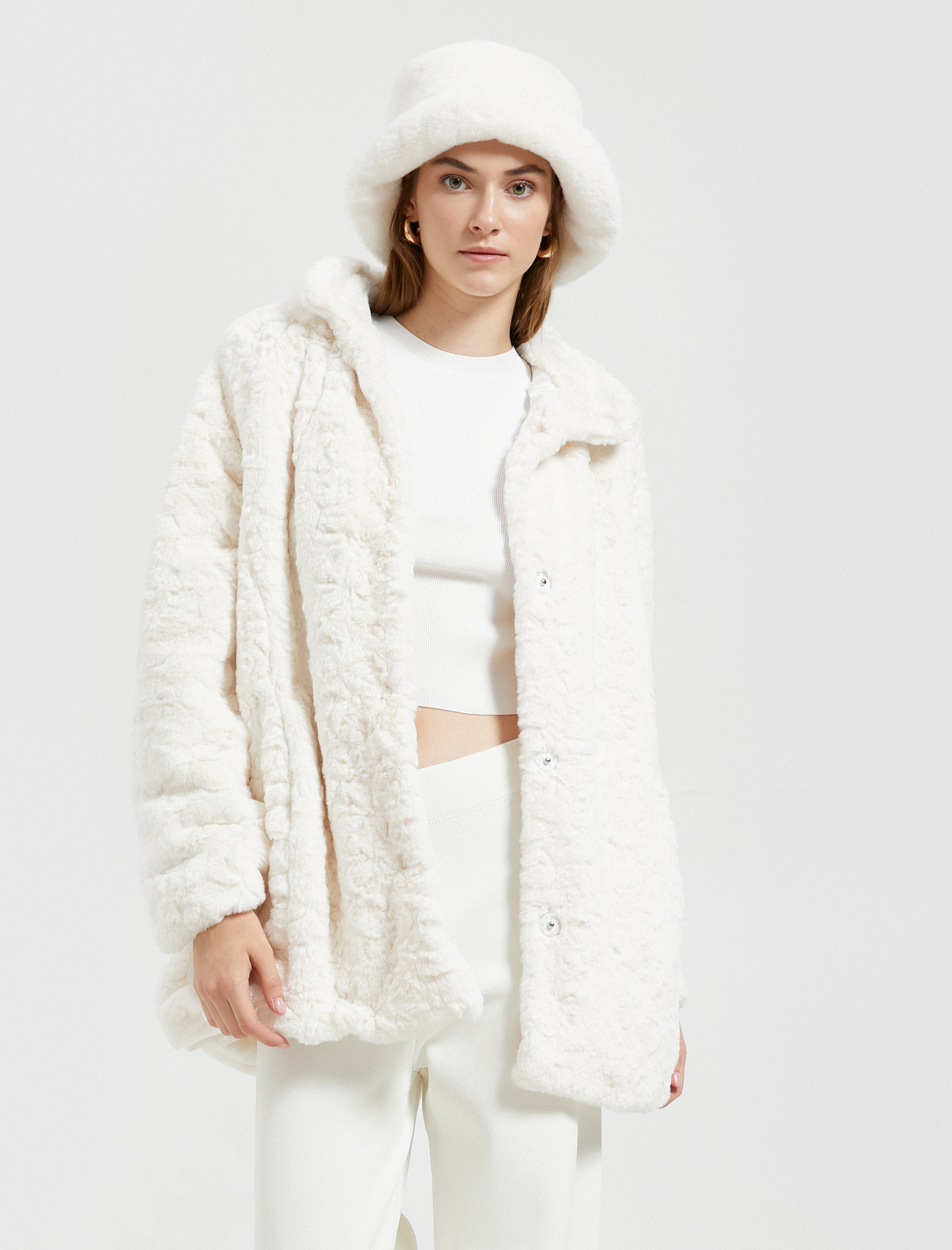   Peluş Mont Dik Yaka Cep Detaylı Astarlı