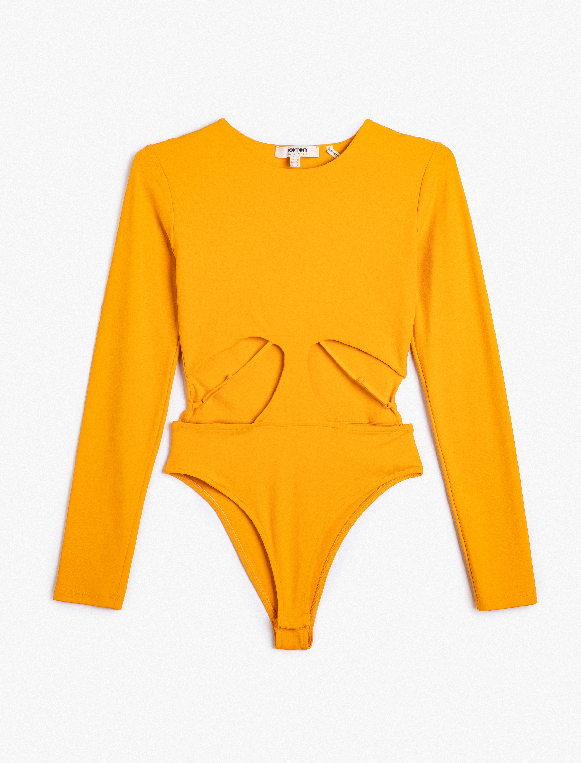 Bodysuit Pencere Detaylı Bisiklet Yaka Uzun Kollu