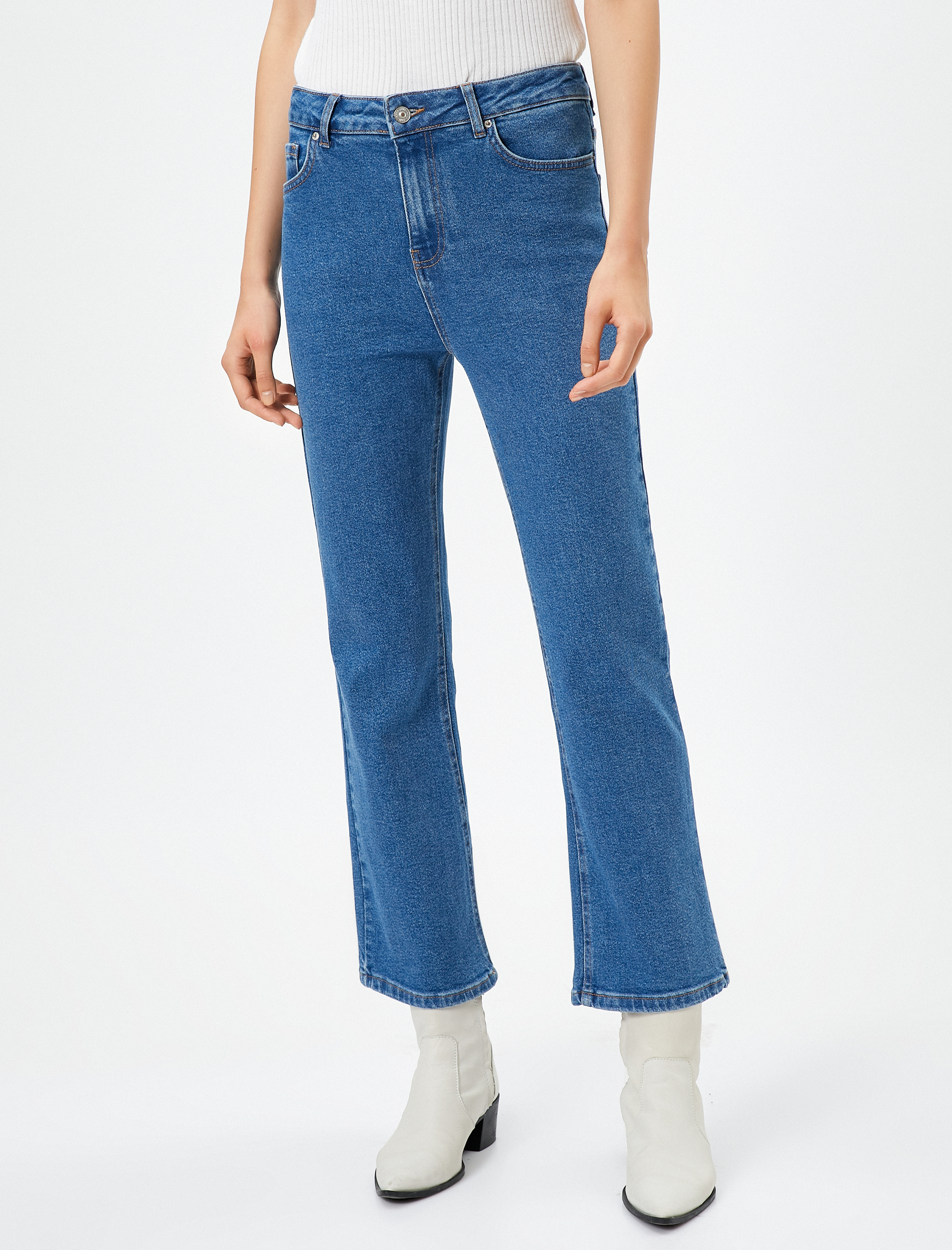  Crop İspanyol Paça Kot Pantolon Dar Kesim - Flare Crop Jean