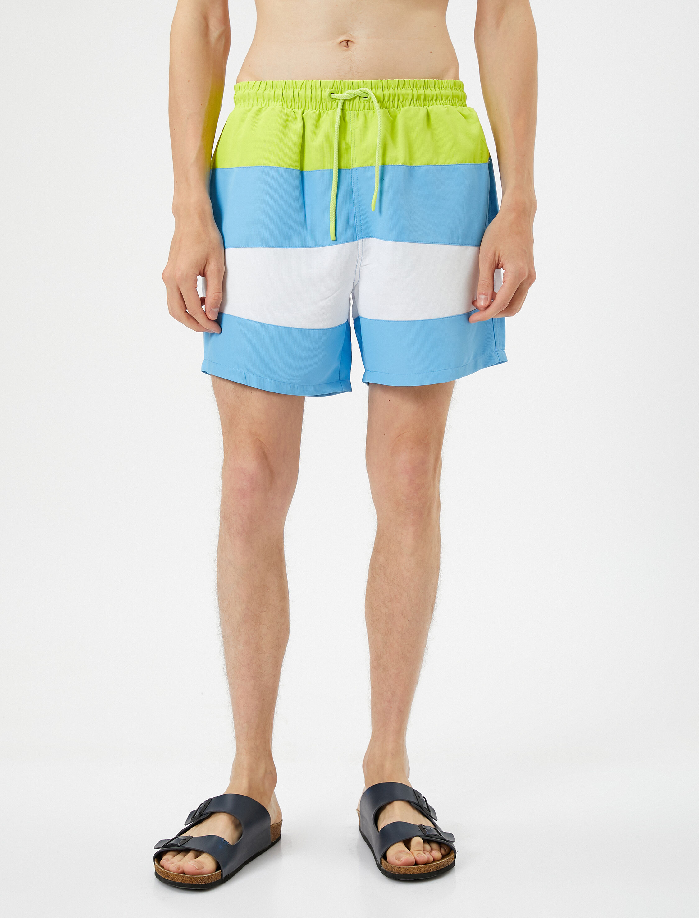   Deniz Şortu Renk Bloklu Beli Bağcıklı Cepli