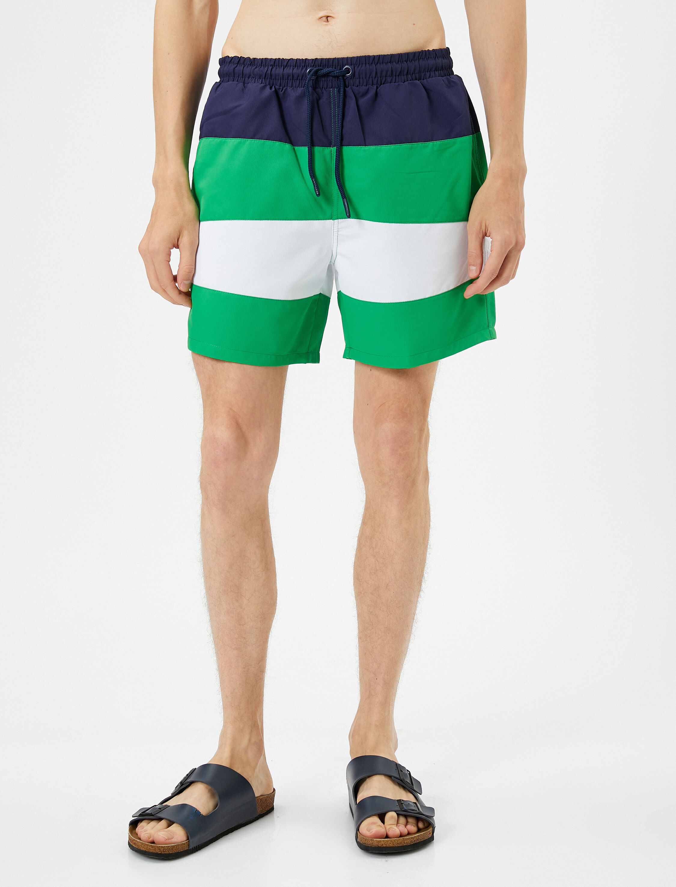   Deniz Şortu Renk Bloklu Beli Bağcıklı Cepli