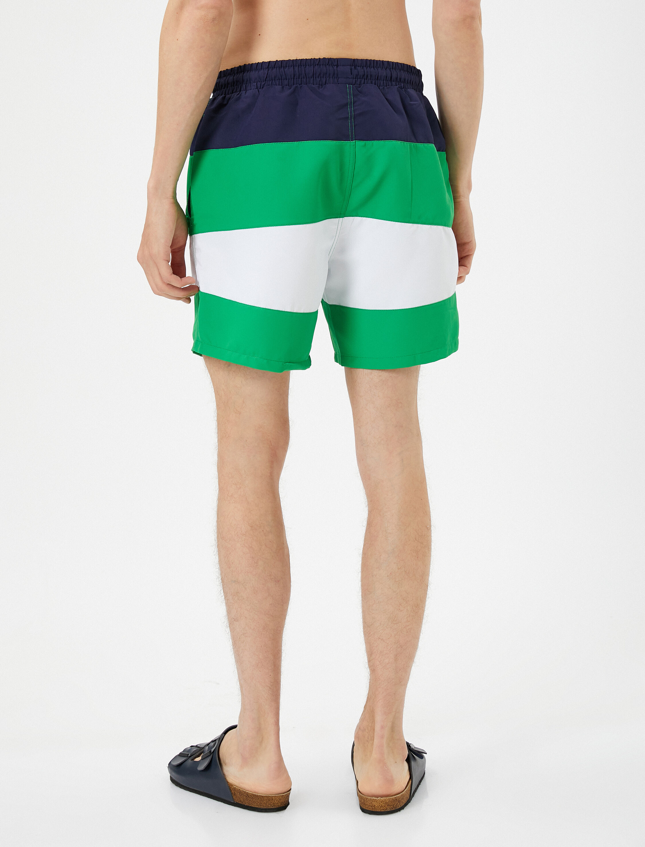   Deniz Şortu Renk Bloklu Beli Bağcıklı Cepli