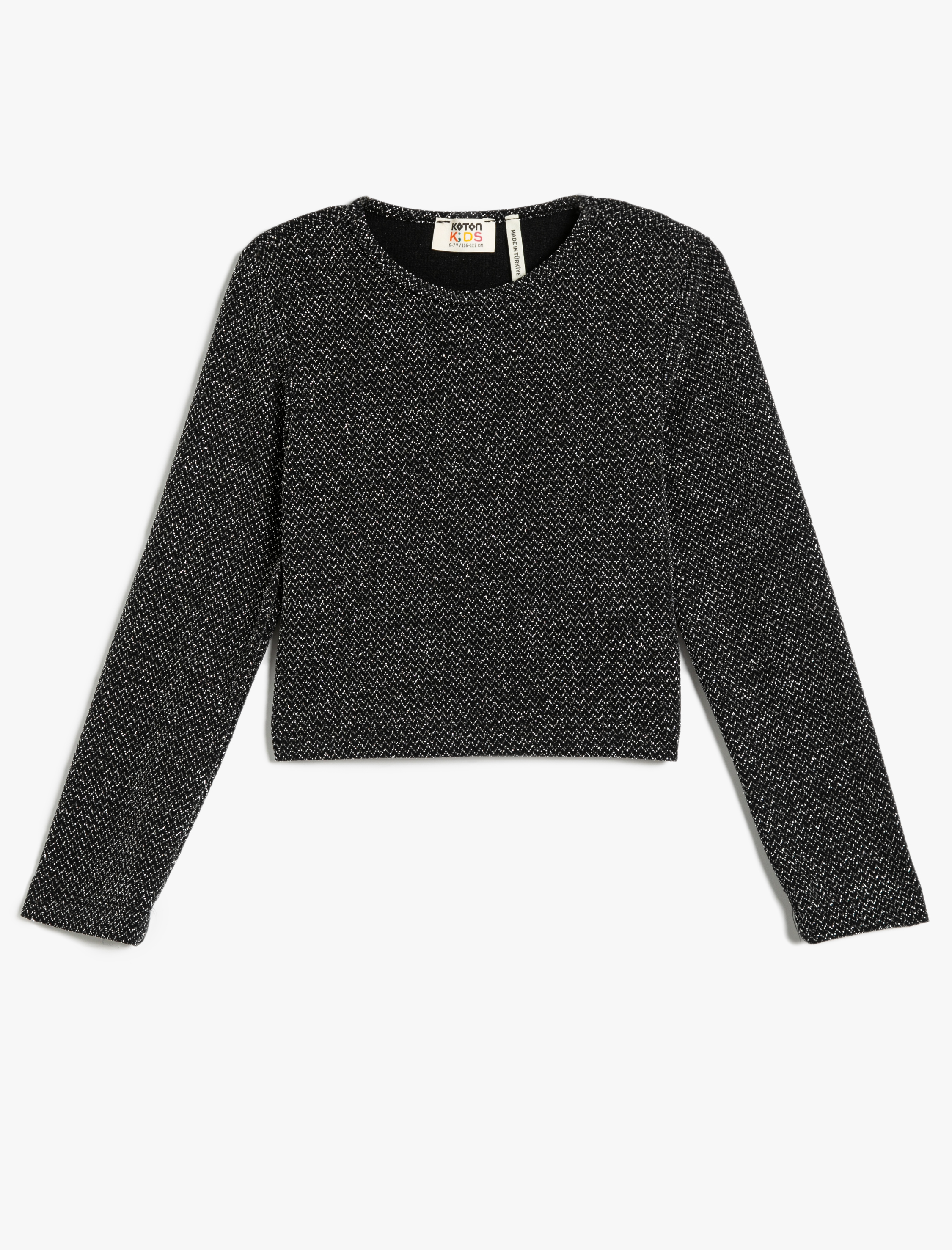  Kız Çocuk Tişört Parıltılı Uzun Kollu Yuvarlak Yaka