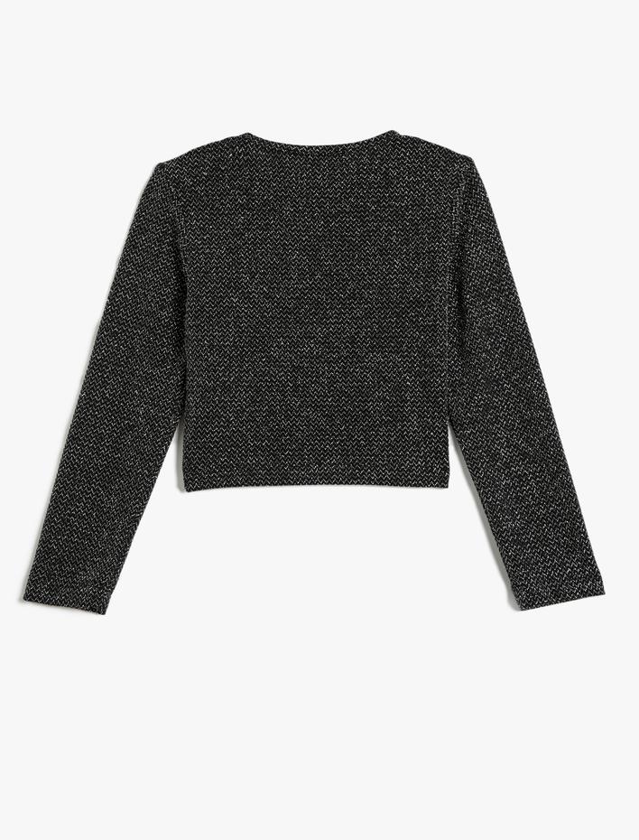 Kız Çocuk Tişört Parıltılı Uzun Kollu Yuvarlak Yaka