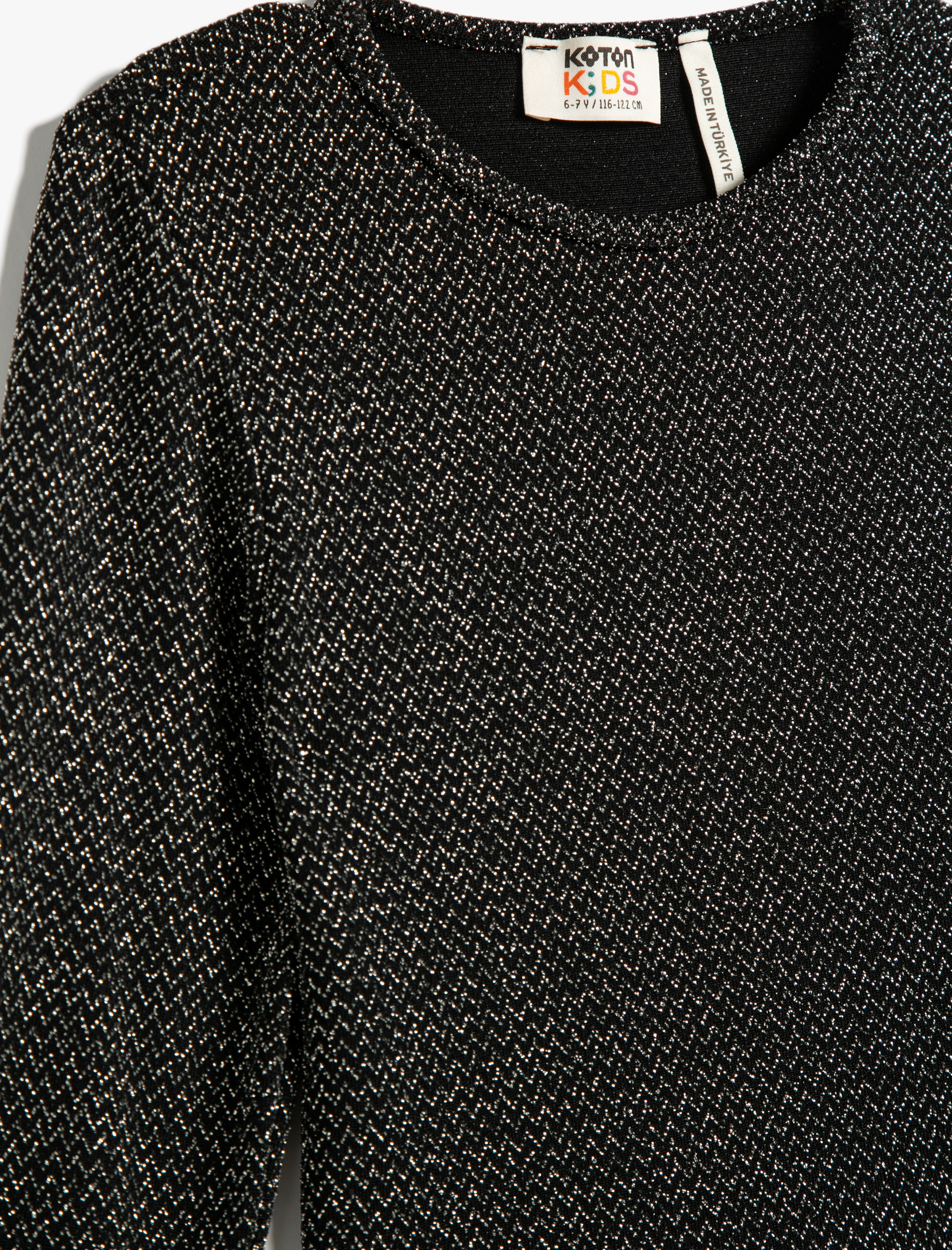  Kız Çocuk Tişört Parıltılı Uzun Kollu Yuvarlak Yaka