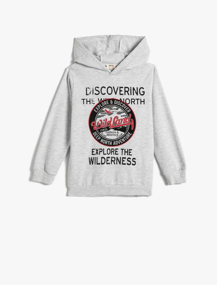 Erkek Çocuk Kapşonlu Sweatshirt Şardonlu Baskılı Uzun Kollu Pamuklu