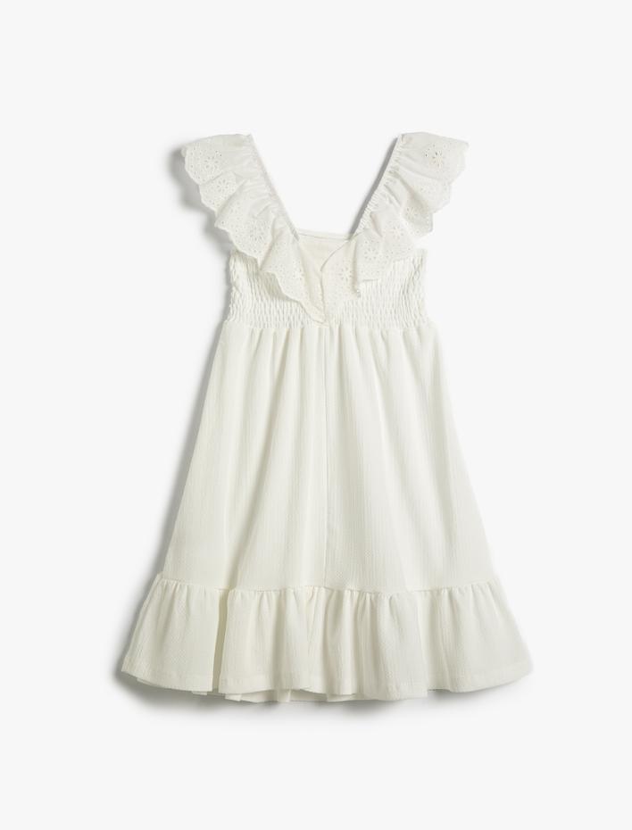 Kız Çocuk Midi Elbise Fırfır Detaylı Fistolu Kolsuz