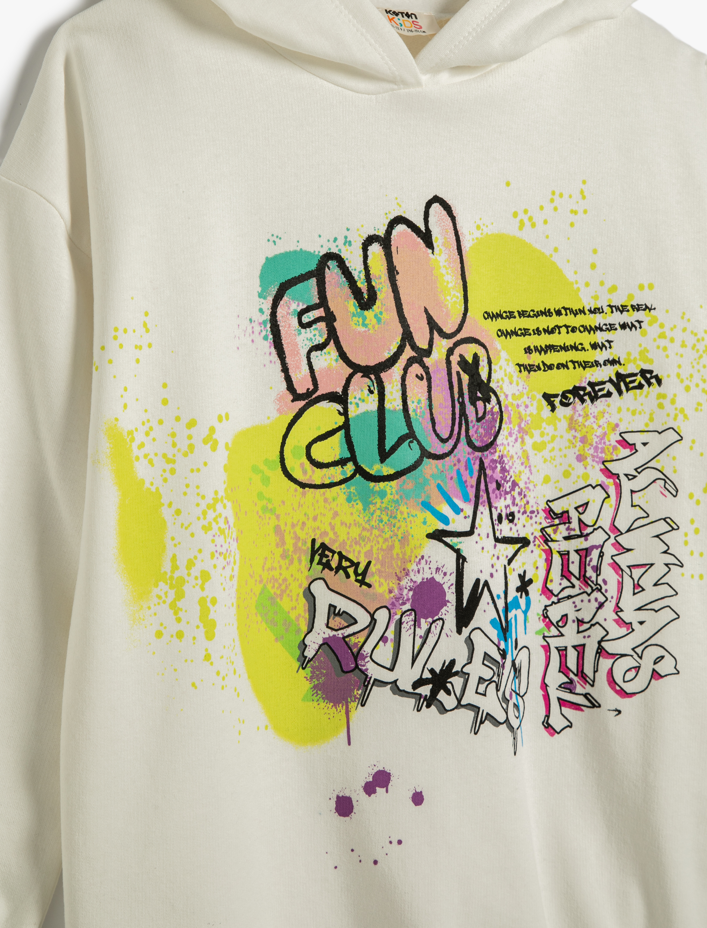  Kız Çocuk Oversize Kapşonlu Sweatshirt Baskılı Uzun Kollu Şardonlu Pamuklu