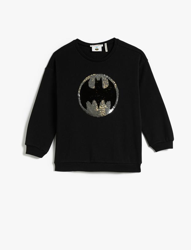 Batman Sweatshirt Lisanslı Pullu Payetli Şardonlu Bisiklet Yaka_0