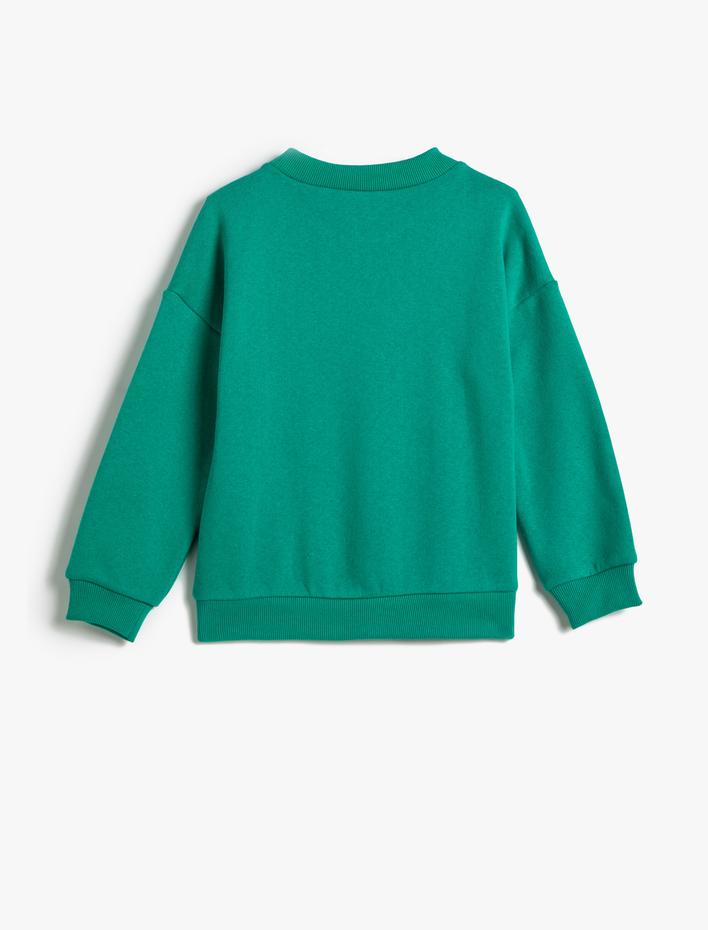 Kız Çocuk Baskılı Sweat Şardonlu Uzun Kollu Bisiklet Yaka Pamuklu