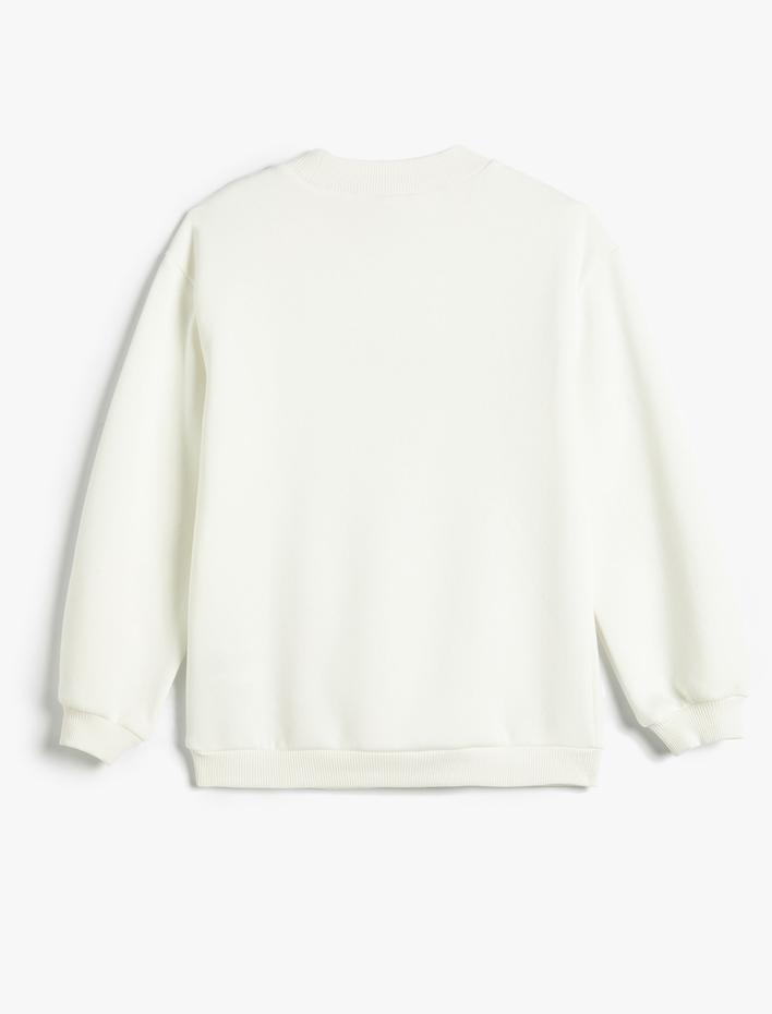 Kız Çocuk Sweatshirt Şardonlu Kedi Baskılı Yuvarlak Yaka Kanguru Cepli Pamuklu