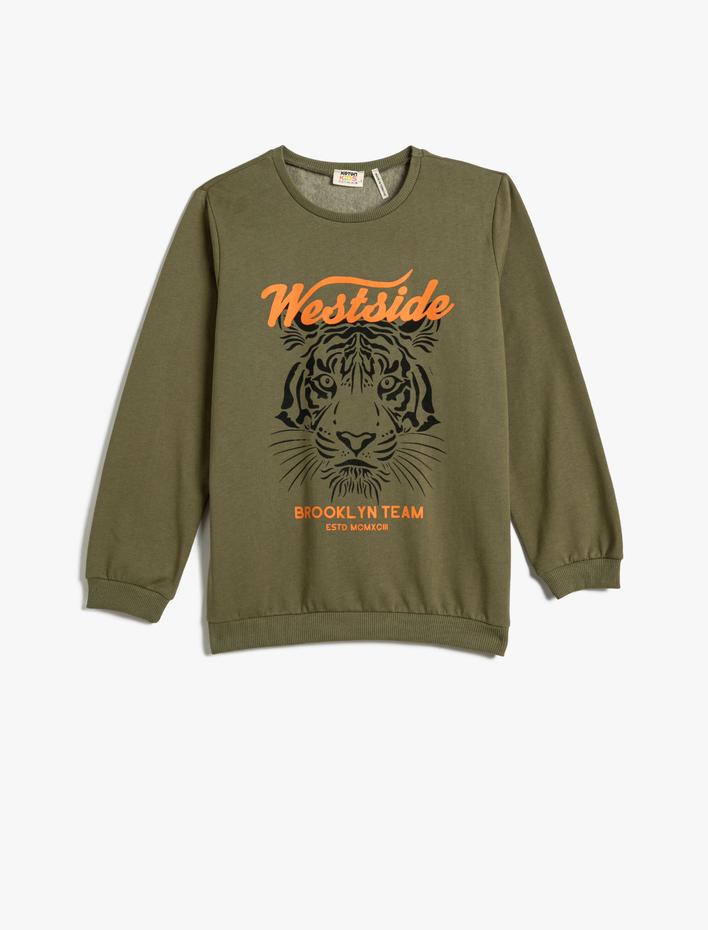 Erkek Çocuk Sweatshirt Şardonlu Uzun Kollu Bisiklet Yaka Kaplan Baskılı