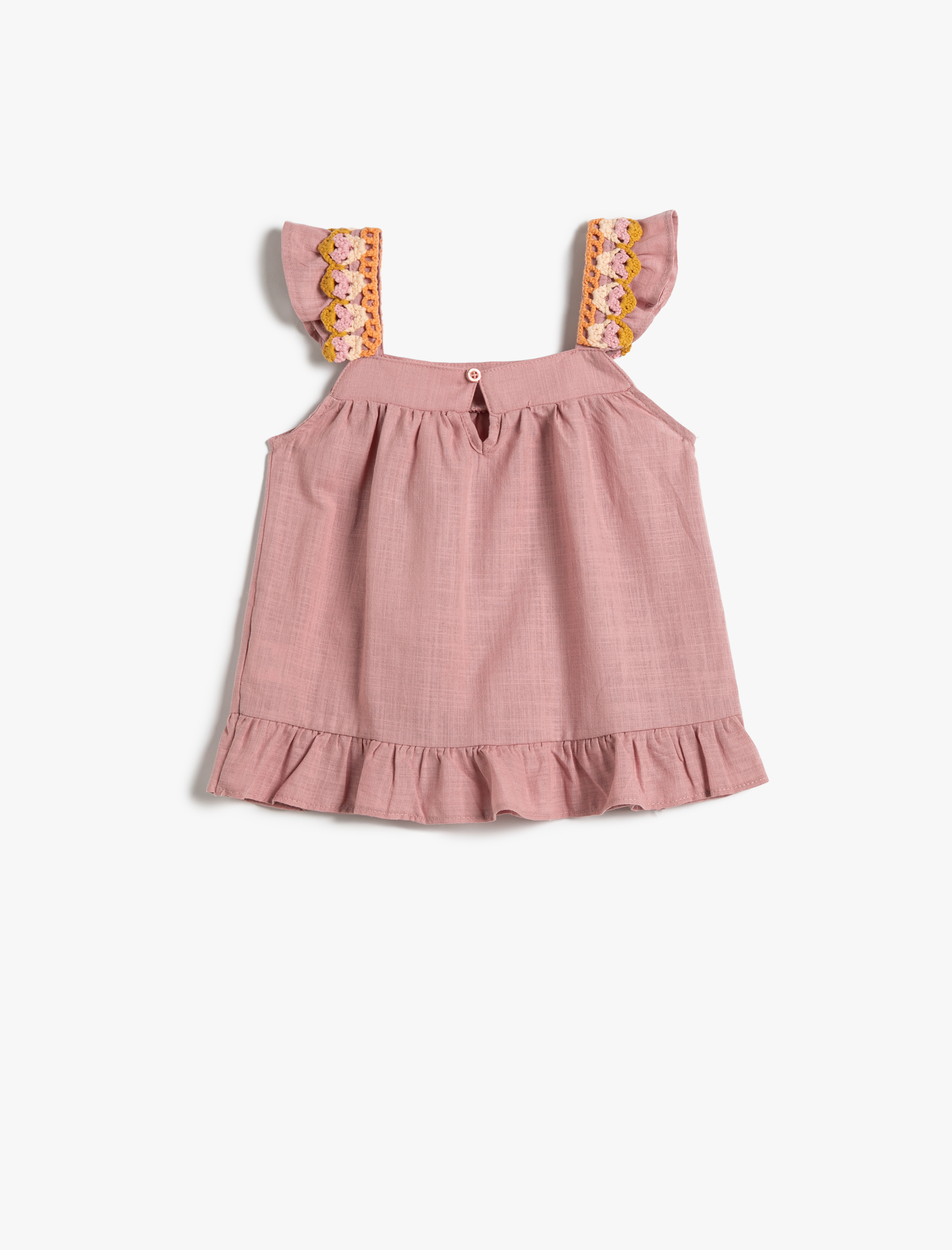  Kız Bebek Bluz Kolsuz Fırfır ve Kroşe Detaylı Pamuklu