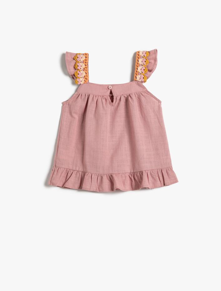 Kız Bebek Bluz Kolsuz Fırfır ve Kroşe Detaylı Pamuklu