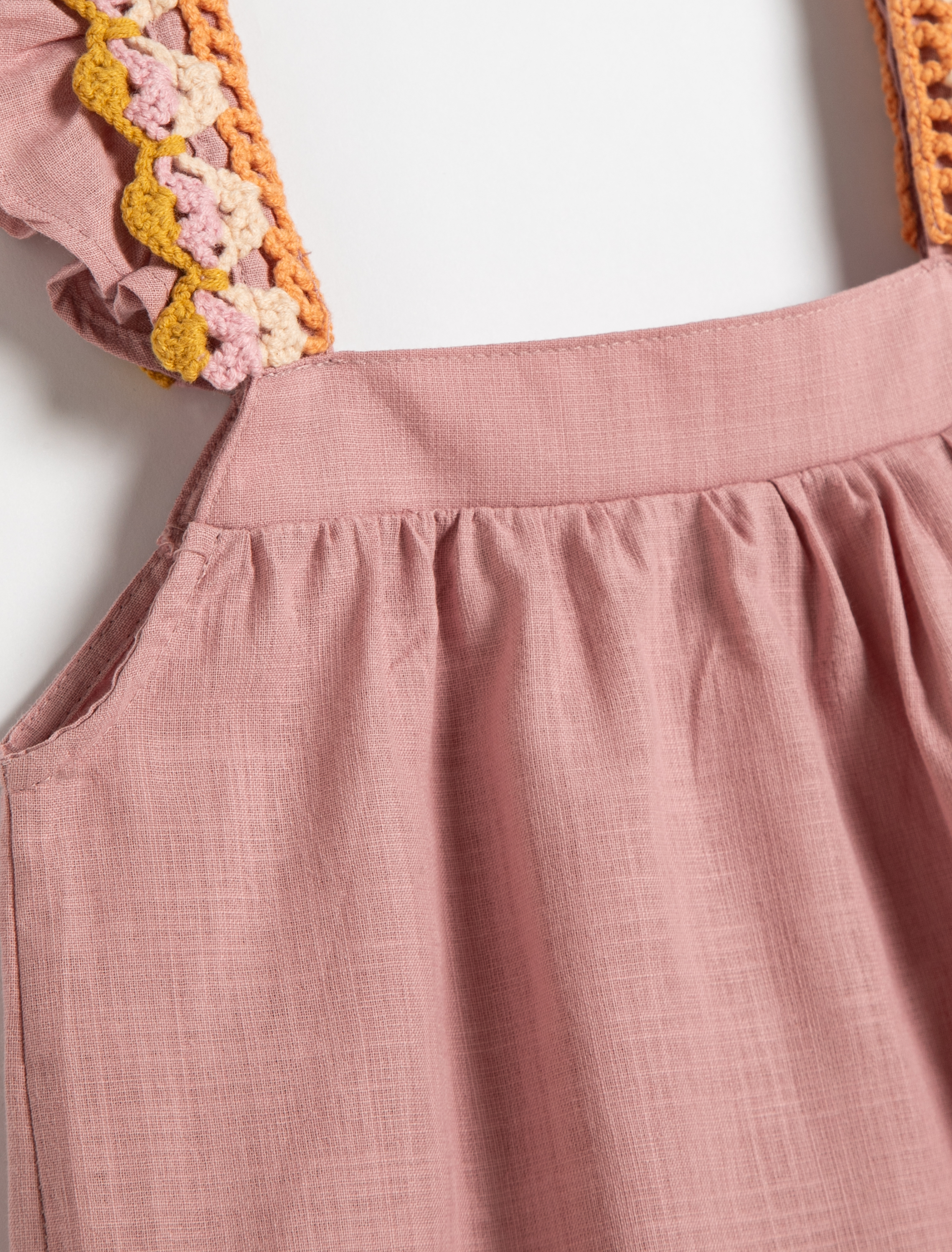  Kız Bebek Bluz Kolsuz Fırfır ve Kroşe Detaylı Pamuklu