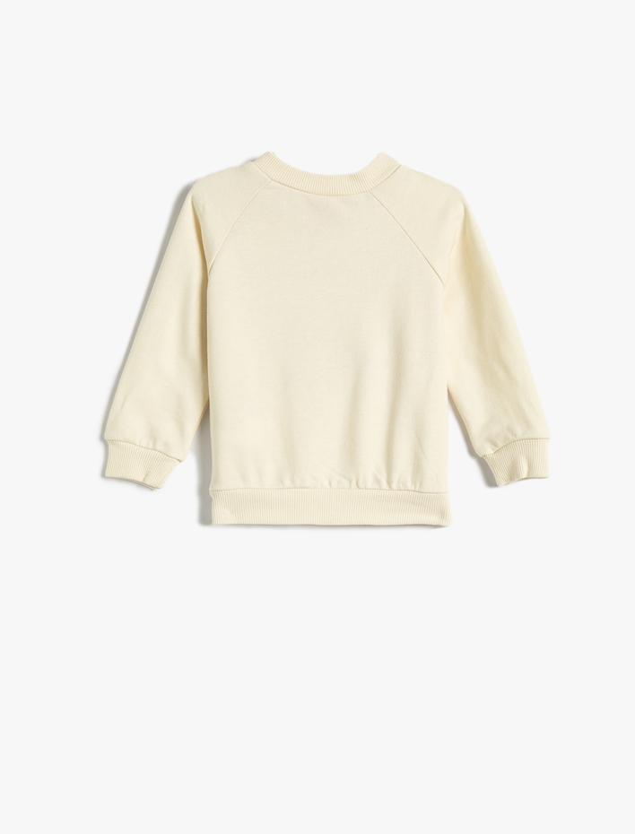 Erkek Bebek Ayıcık Baskılı Sweatshirt Şardonlu Uzun Kollu Bisiklet Yaka Pamuklu