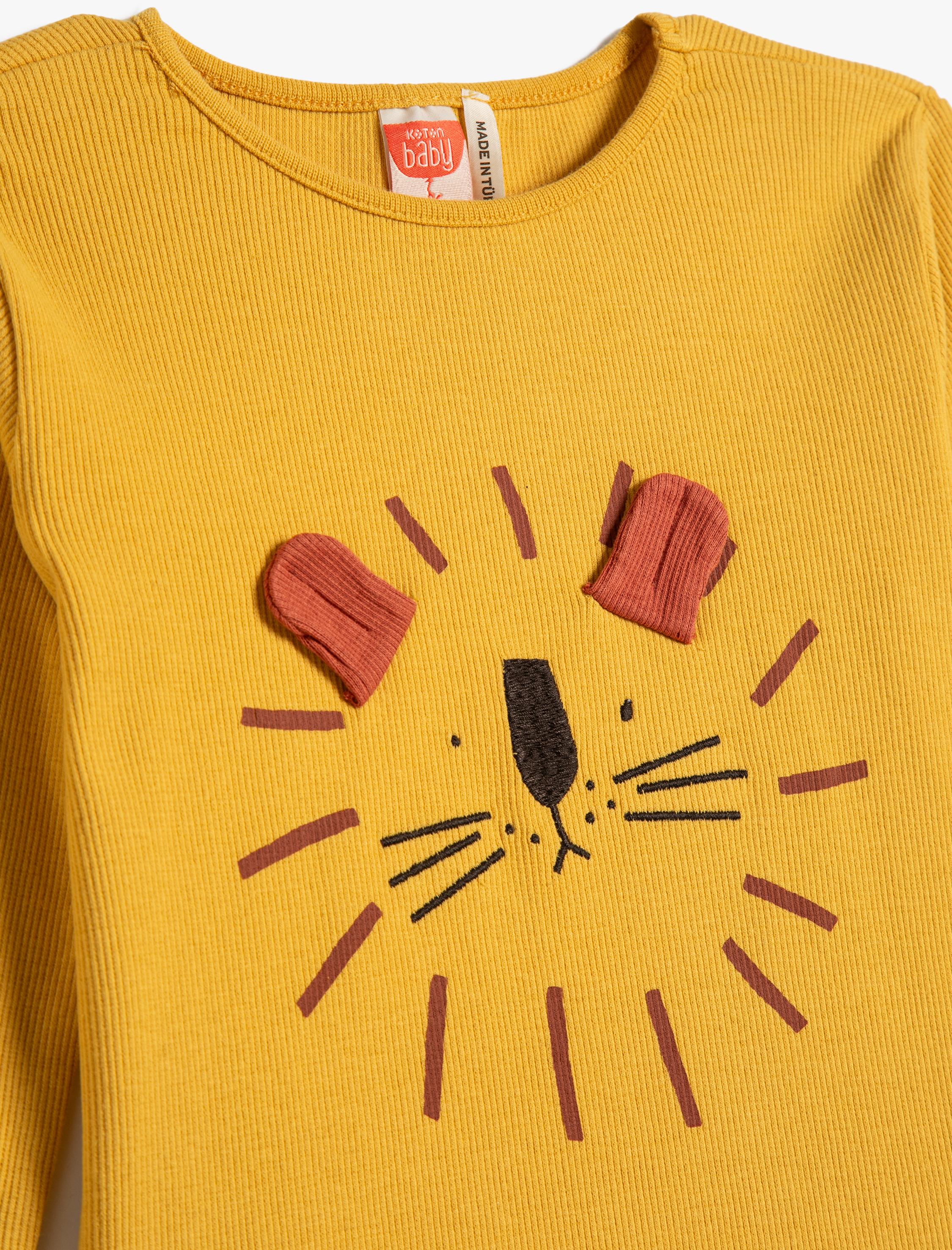 Erkek Bebek Tişört Uzun Kollu Bisiklet Yaka Kaşkorse Aslan İşleme Detaylı Pamuklu