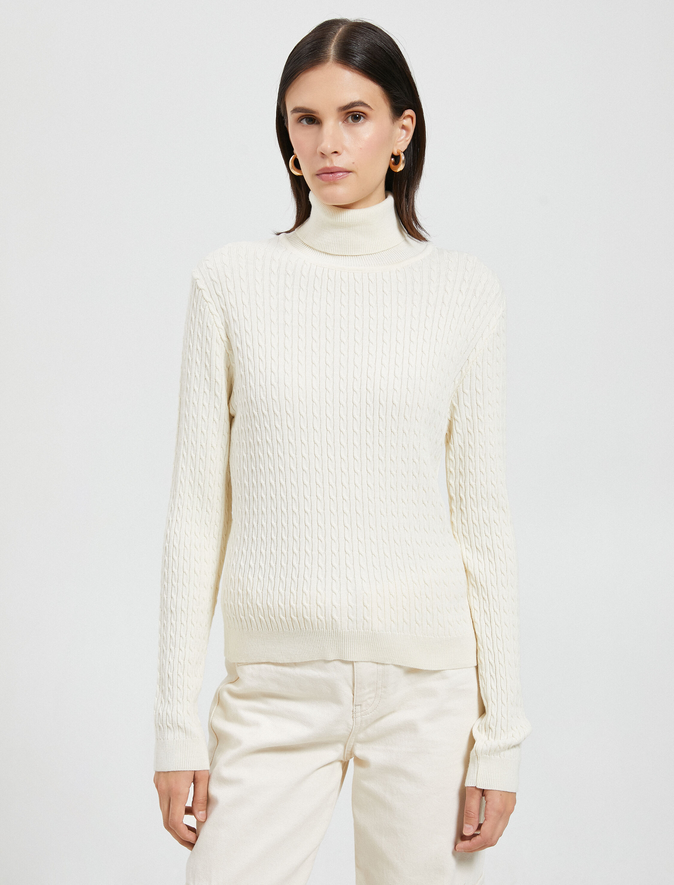   Balıkçı Yaka Kazak Dar Kesim Örgü Motifli Kaşmir Dokulu