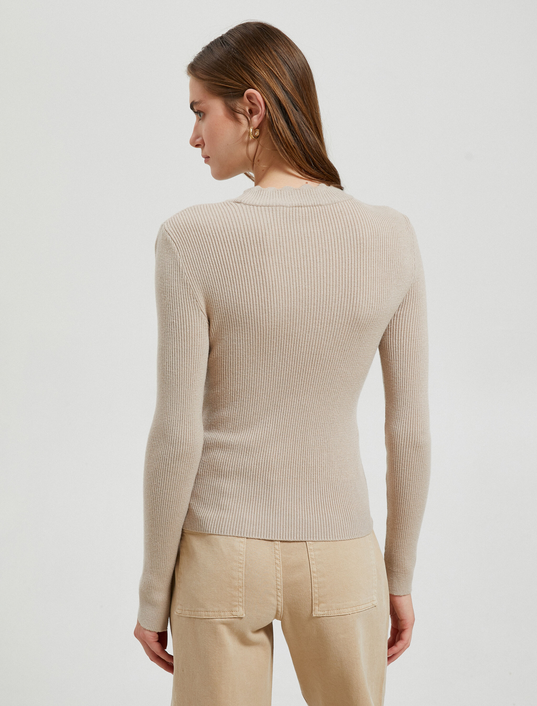   Ribanalı Triko Kazak Yaka Detaylı