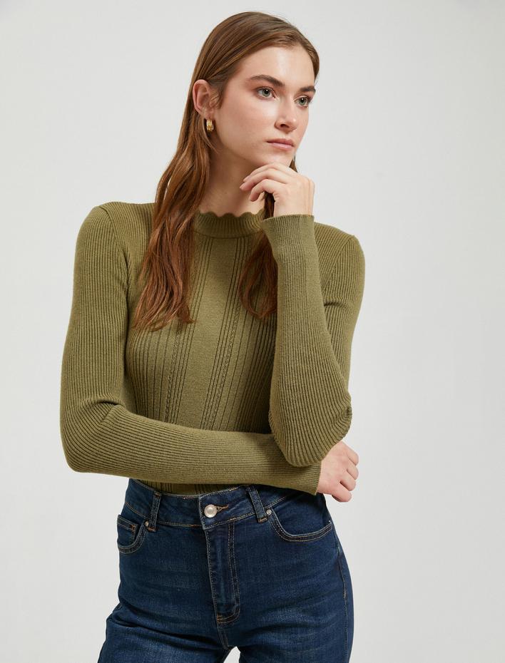  Ribanalı Triko Kazak Yaka Detaylı