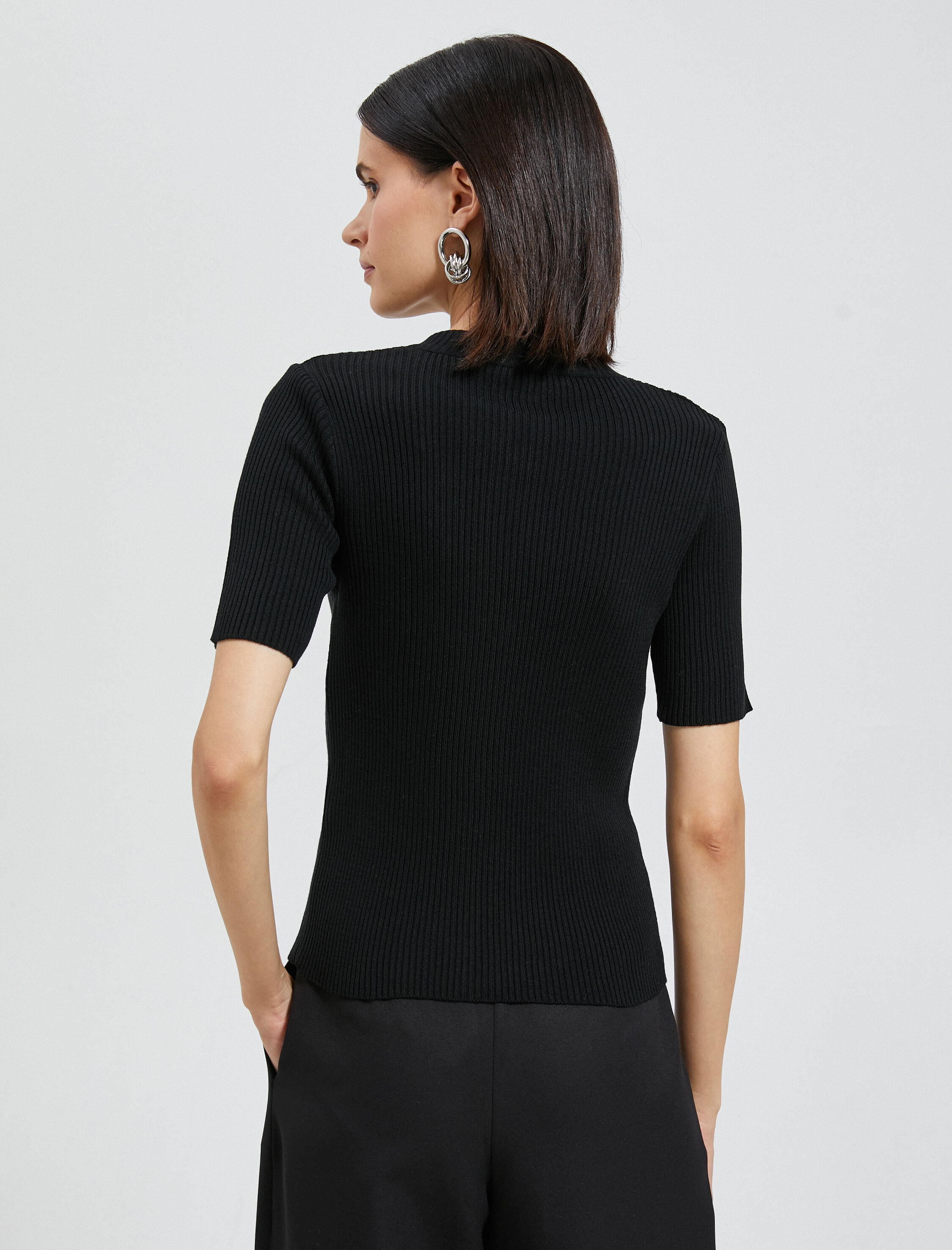   Yarım Fermuarlı Triko Kazak Dik Yaka