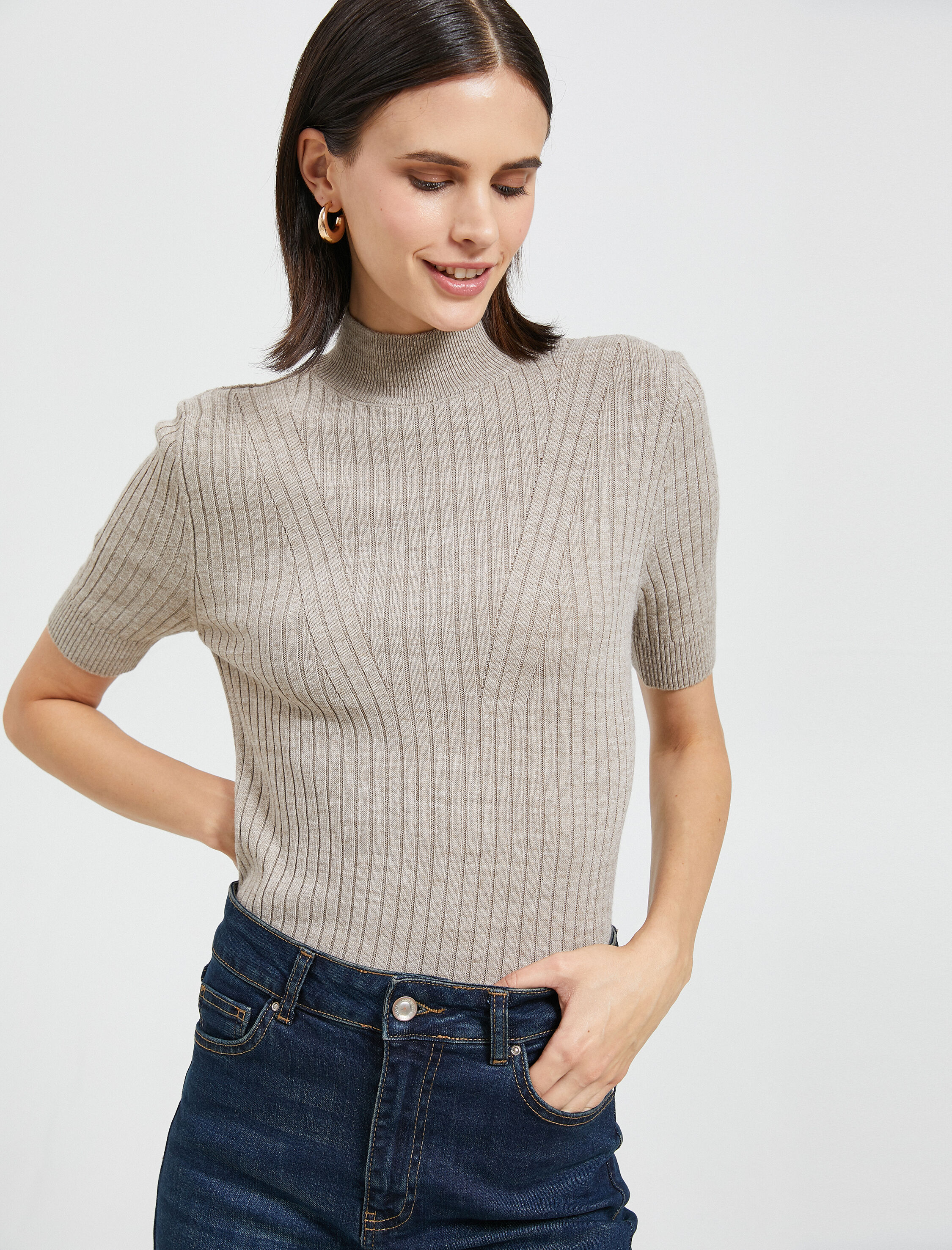   Yarım Balıkçı Yaka Kazak Kısa Kollu Triko