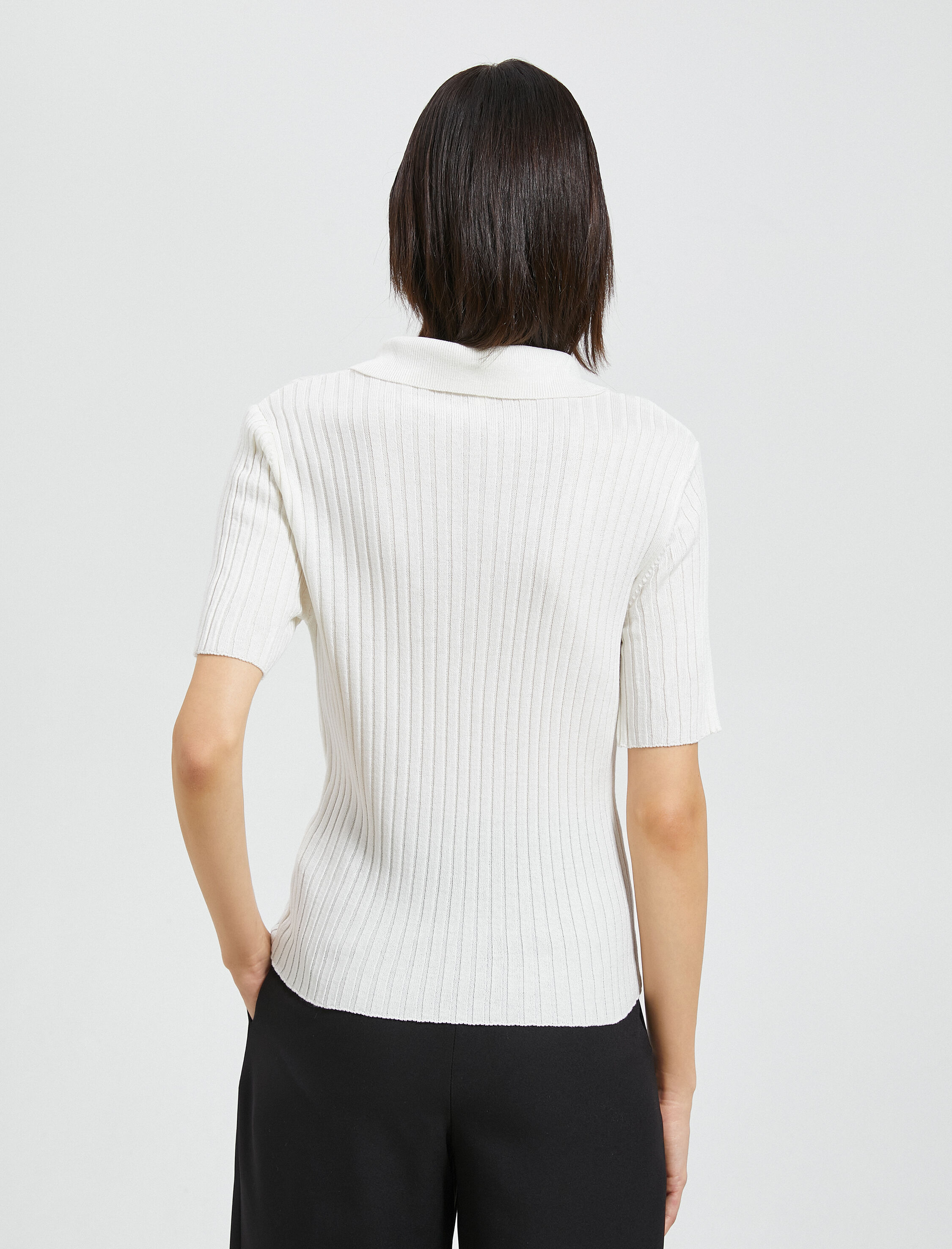   Polo Yaka Triko Kazak Düğmeli Kısa Kollu Kaşmir Dokulu