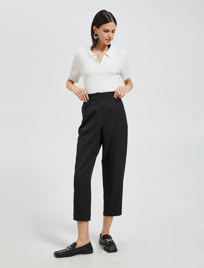  Polo Yaka Triko Kazak Düğmeli Kısa Kollu Kaşmir Dokulu