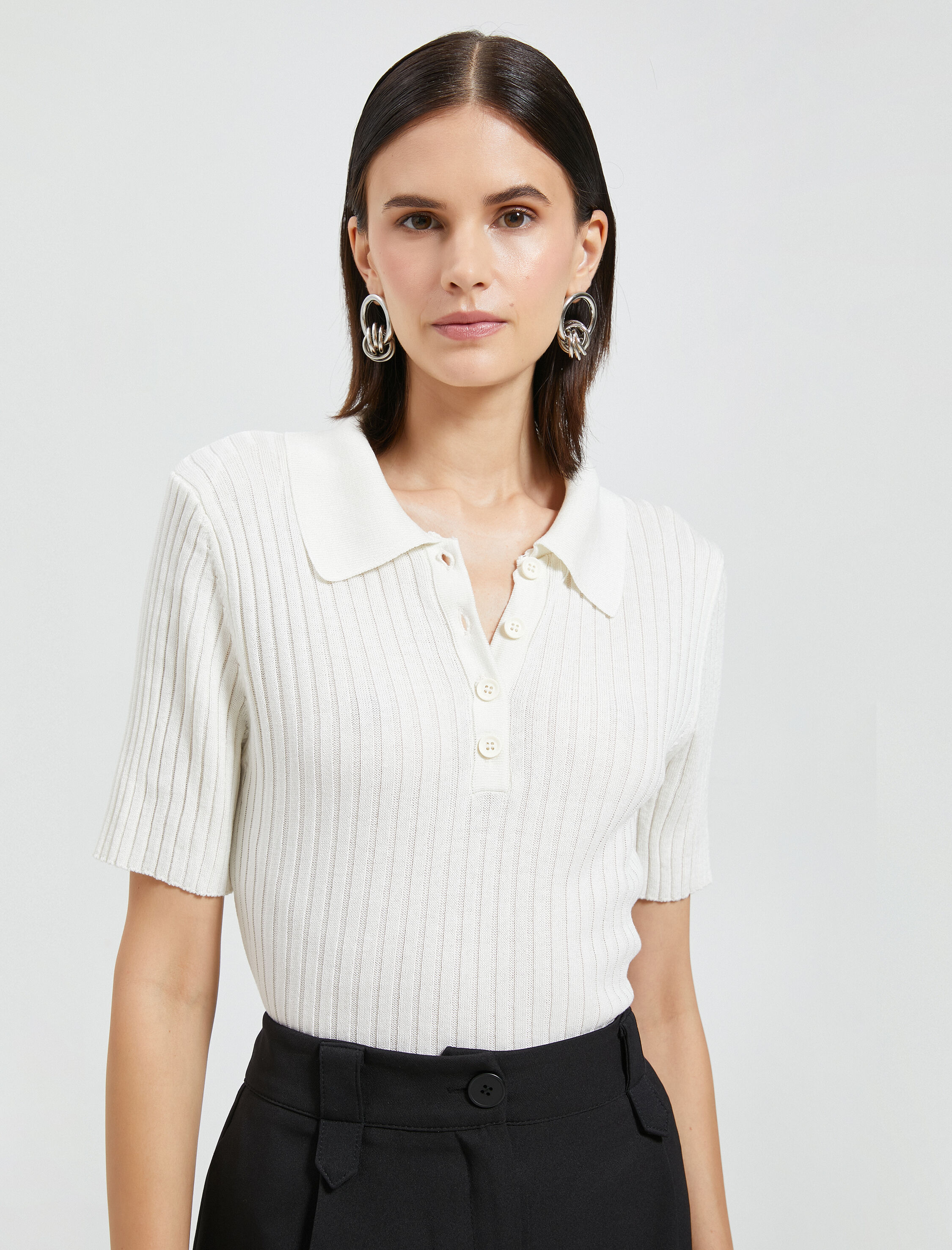   Polo Yaka Triko Kazak Düğmeli Kısa Kollu Kaşmir Dokulu