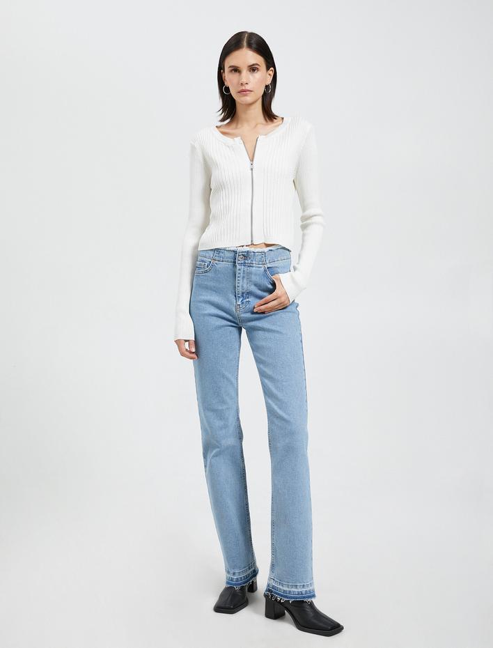  Fermuarlı Hırka Ribanalı Yuvarlak Yaka