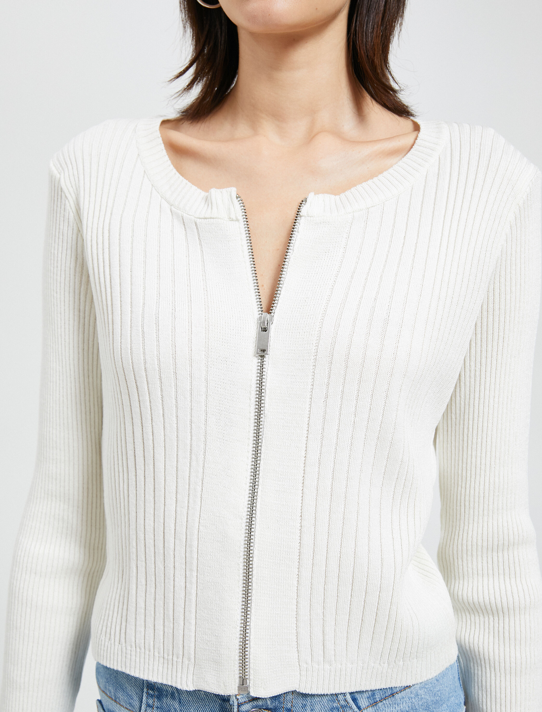   Fermuarlı Hırka Ribanalı Yuvarlak Yaka