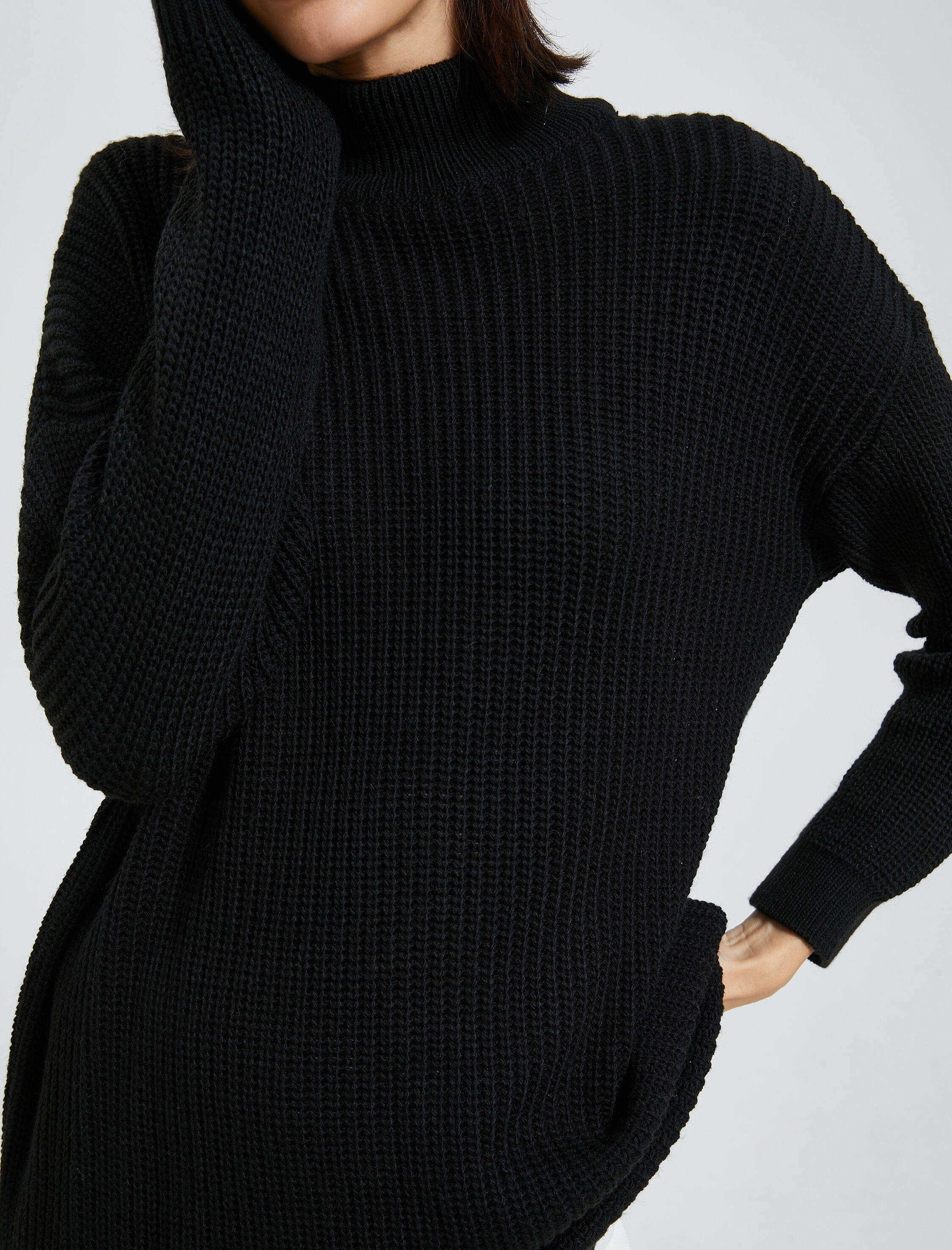   Oversize Yarım Balıkçı Yaka Kazak Akrilik Kaşmir Dokulu