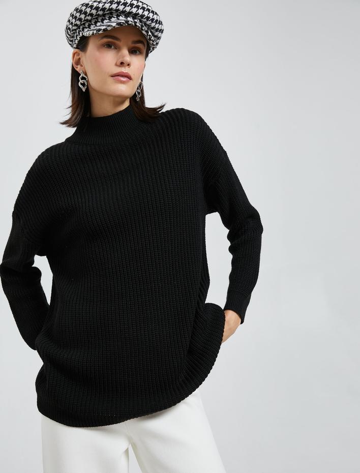  Oversize Yarım Balıkçı Yaka Kazak Akrilik Kaşmir Dokulu