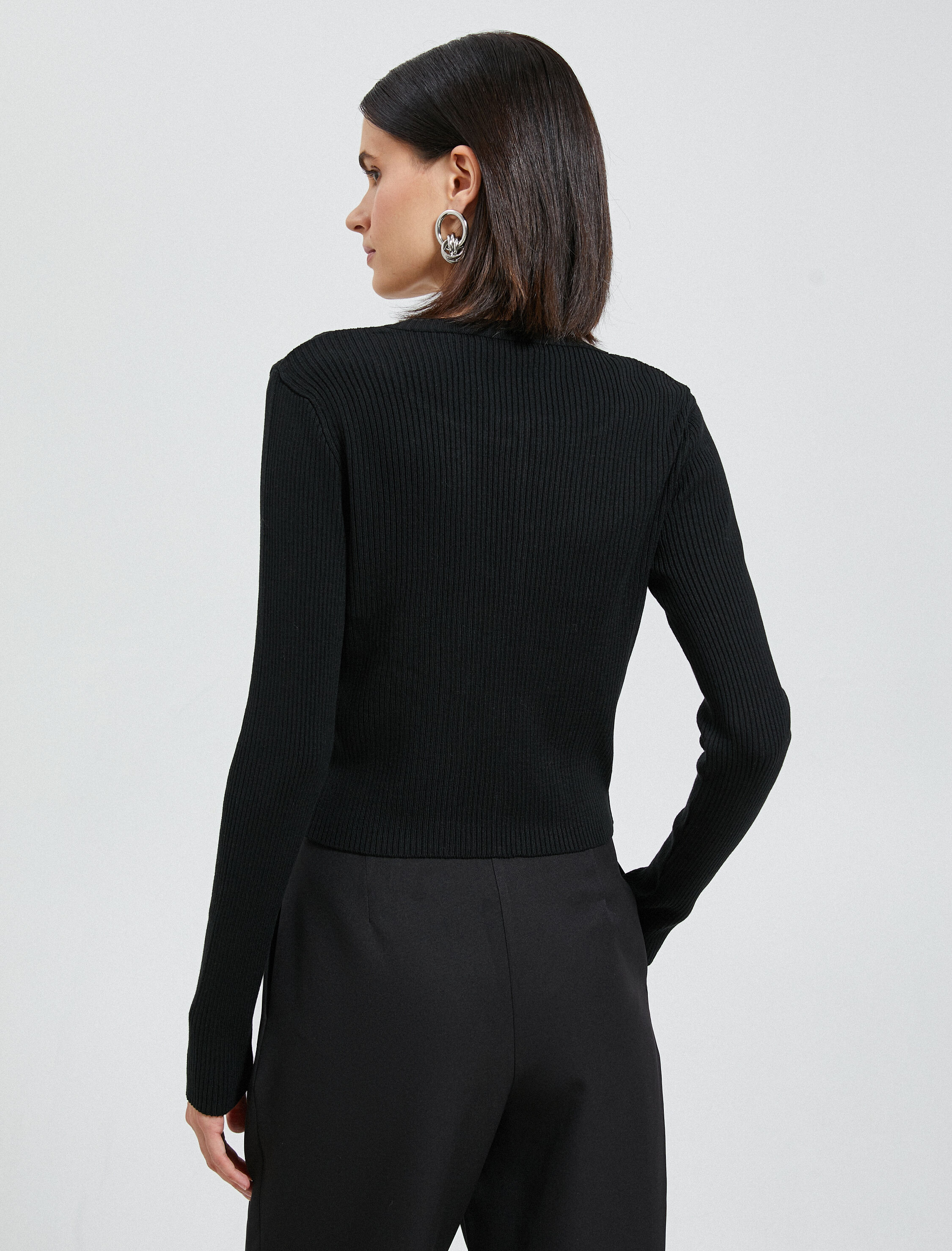   Fermuarlı Hırka Ribanalı Yuvarlak Yaka