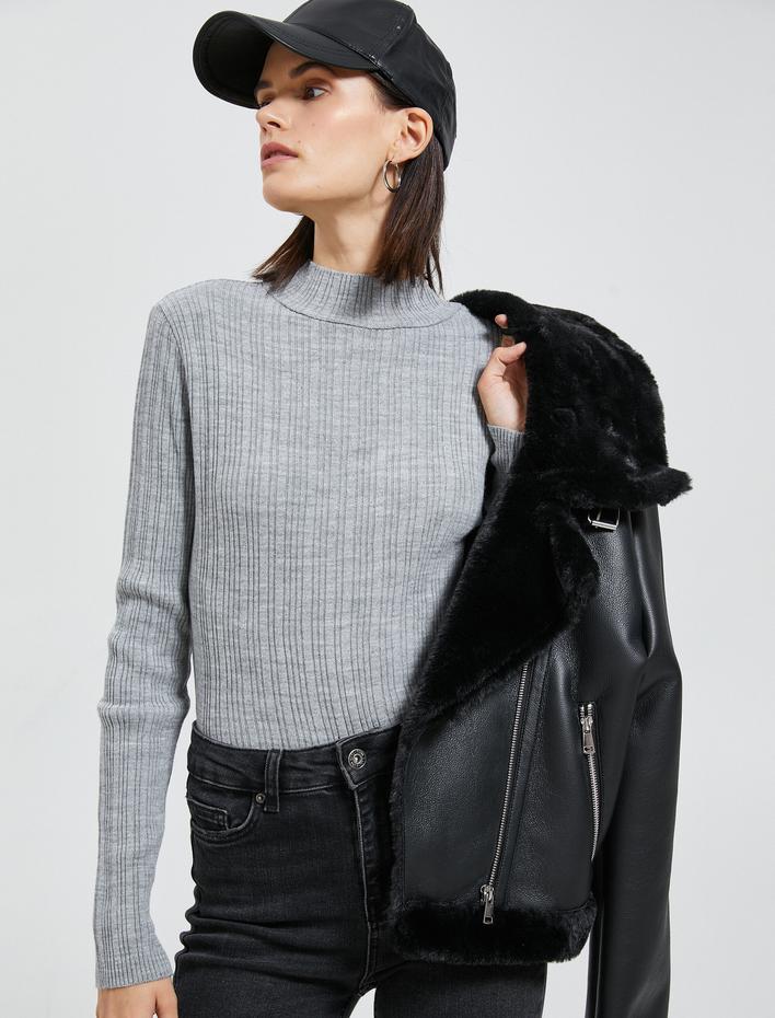  Ribanalı Triko Kazak Yarım Balıkçı Yaka