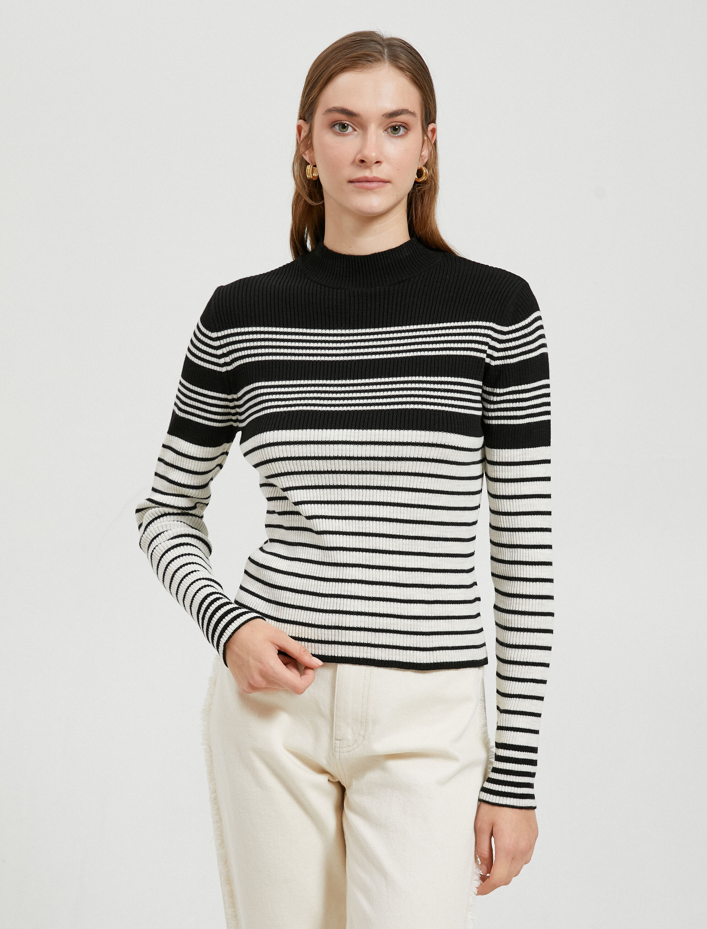   Yarım Balıkçı Yaka Kazak Triko Dar Kesim Kaşmir Dokulu