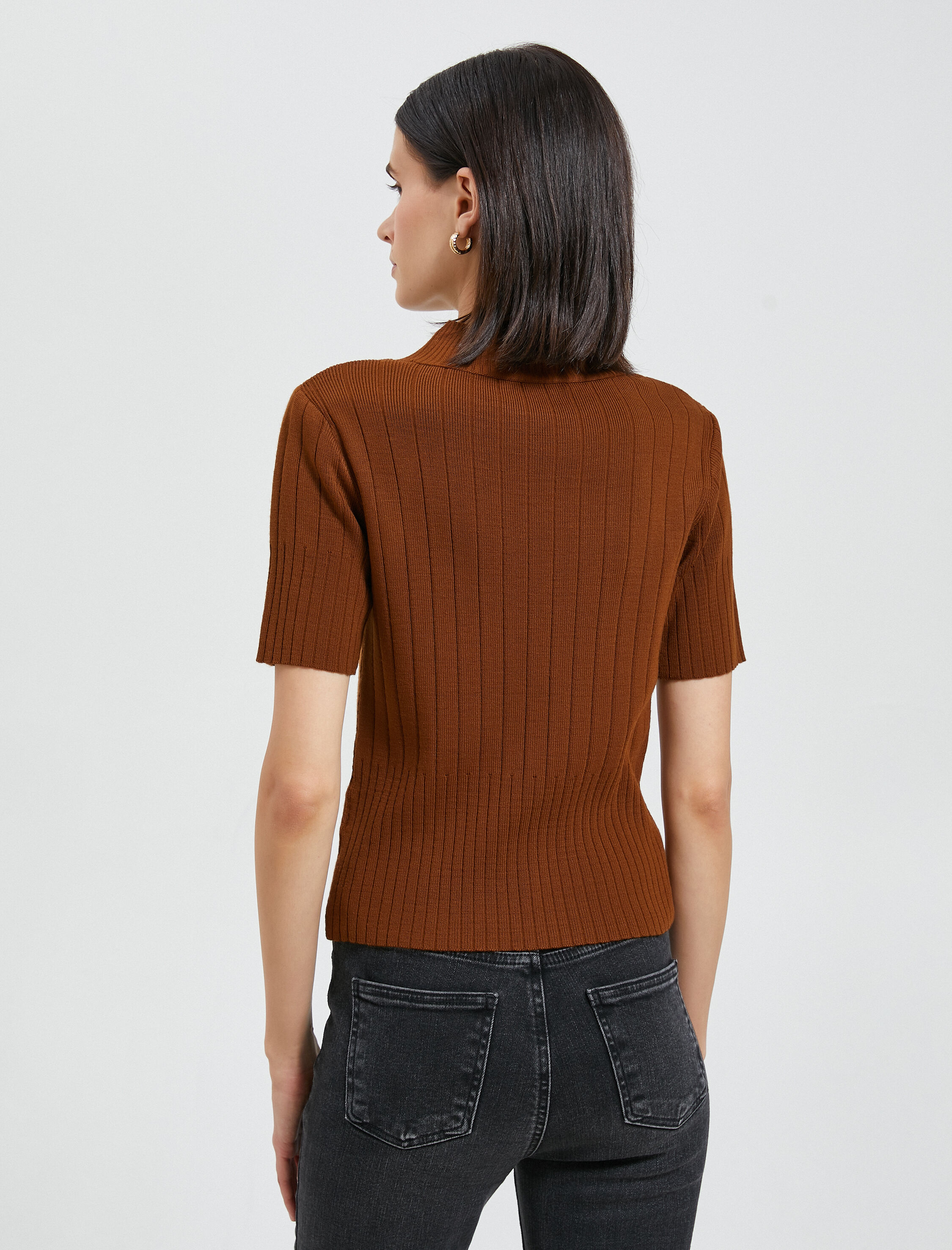   Yarım Balıkçı Yaka Kazak Triko Ribanalı Kısa Kollu