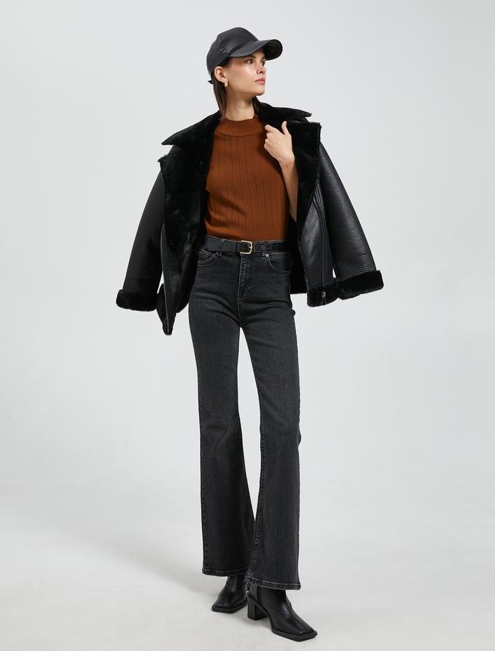  Yarım Balıkçı Yaka Kazak Triko Ribanalı Kısa Kollu