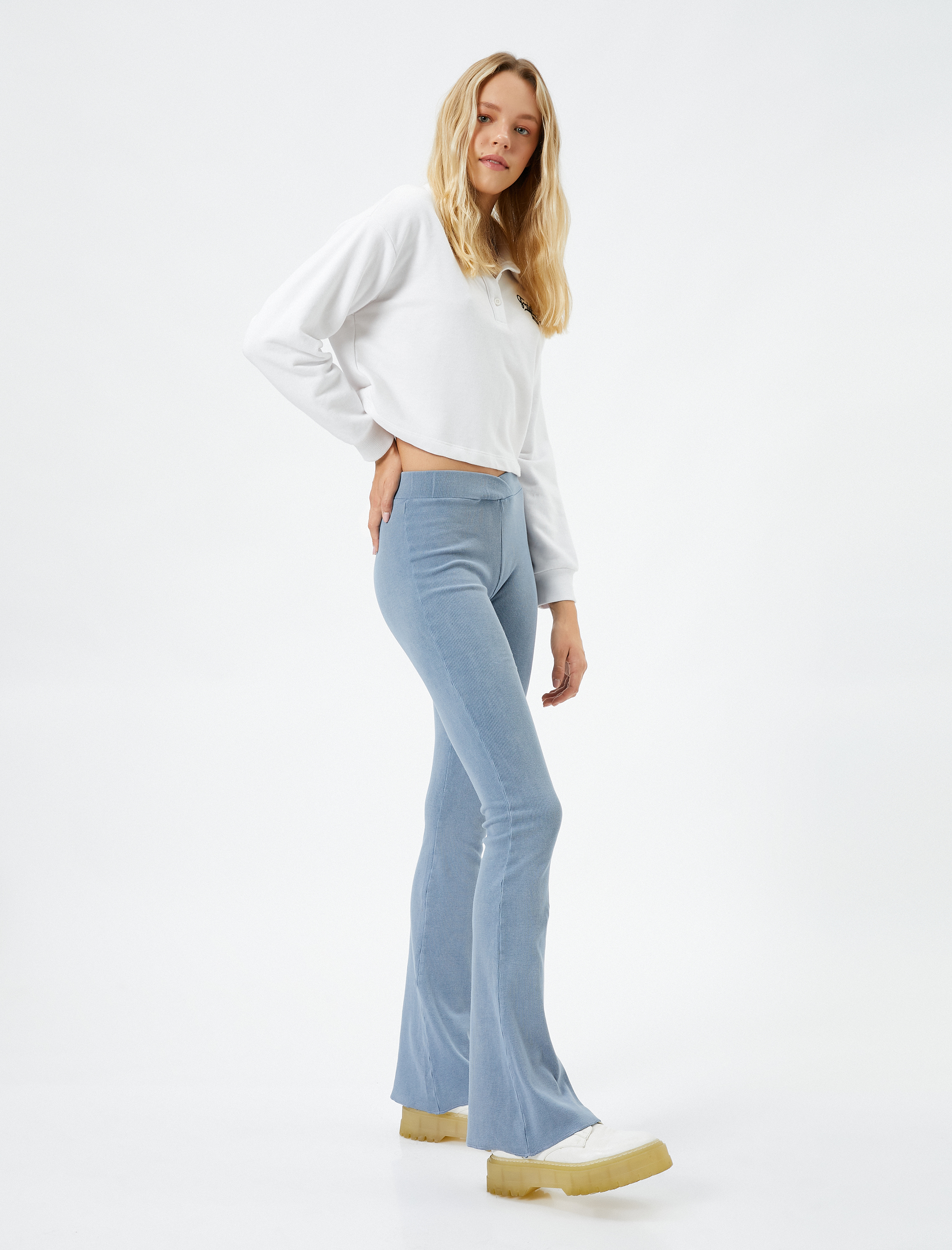   İspanyol Paça Tayt Pantolon Beli Lastikli Fitilli