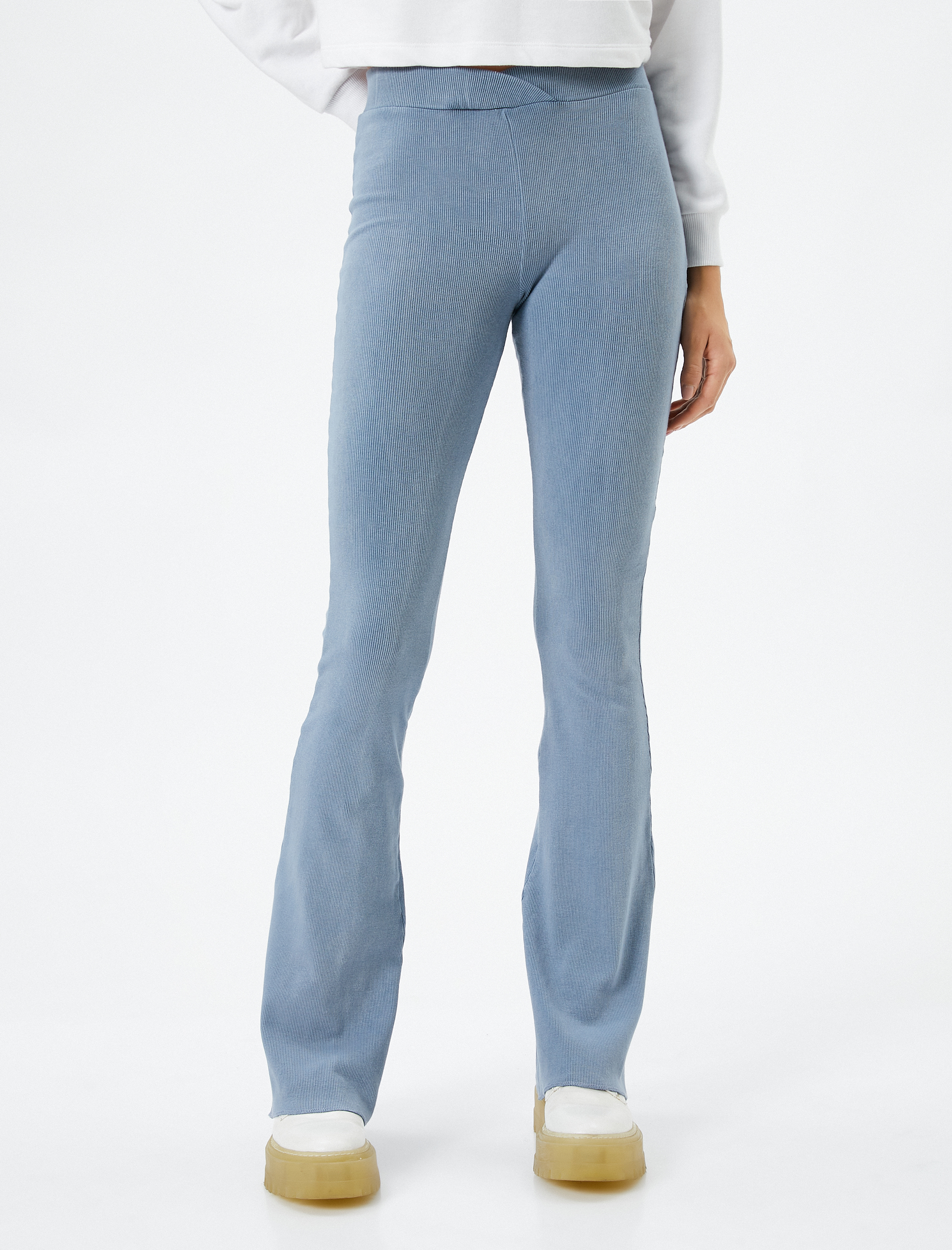   İspanyol Paça Tayt Pantolon Beli Lastikli Fitilli