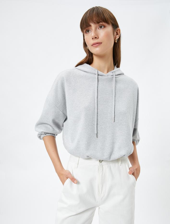  Kapüşonlu Sweatshirt Beli ve Bilekleri Lastikli