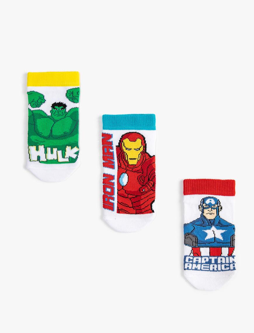  Erkek Çocuk 3'lü Iron Man Çorap Lisanslı Pamuk Karışımlı