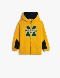 Fermuarlı Kapşonlu Sweatshirt İşlemeli Şardonlu Pamuklu