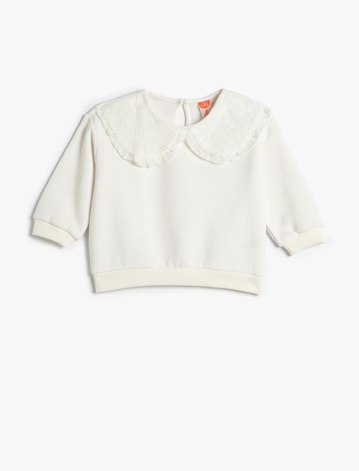 Kız Bebek Bebe Yaka Sweatshirt Şardonlu Pamuklu
